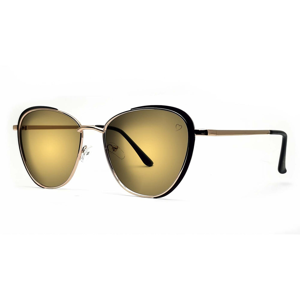 Ruby Rocks 'Sam Jo' Cateye Sunglasses in Gold with gold mirror lenses and branded pouch.