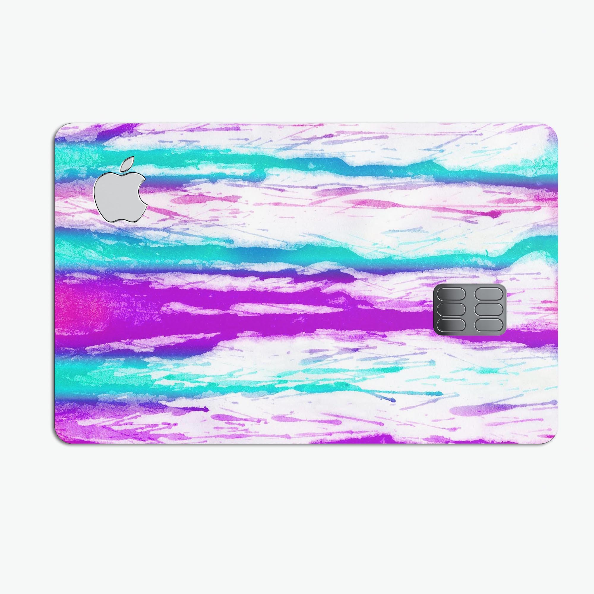 Running Purple and Teal WaterColor Paint decal for Apple Card, showcasing vibrant colors and premium vinyl material.