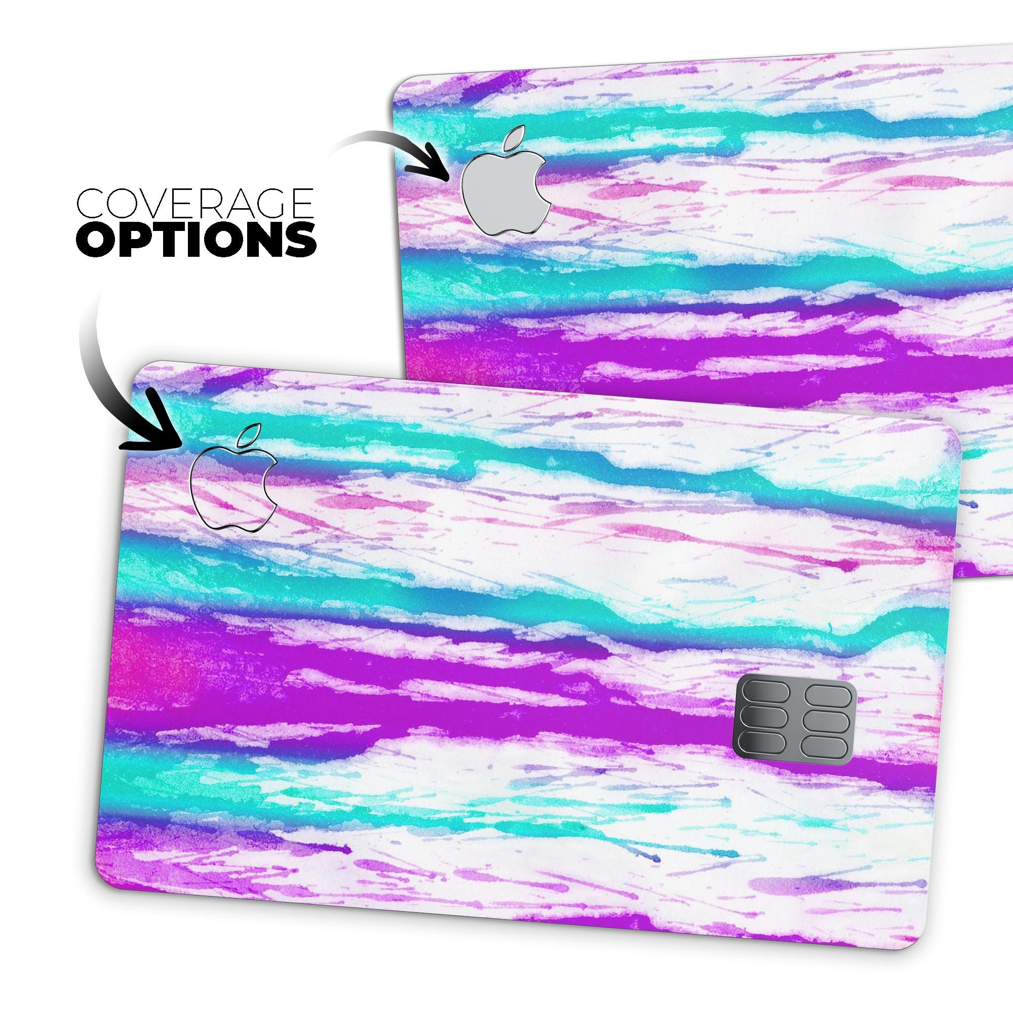 Running Purple and Teal WaterColor Paint decal for Apple Card, showcasing vibrant colors and premium vinyl material.