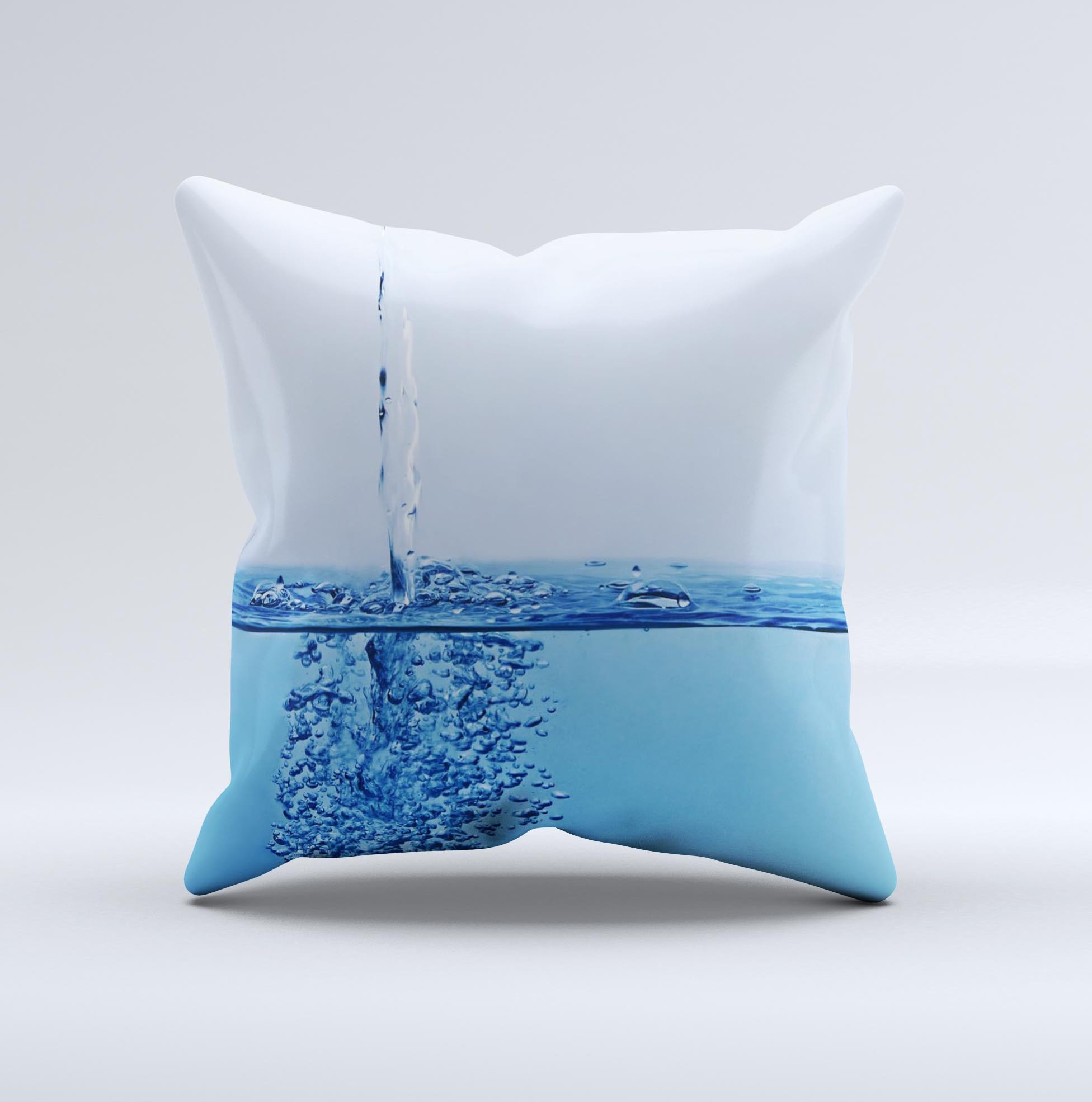 A beautifully crafted Running Water Spicket Ink-Fuzed Decorative Throw Pillow featuring unique hand-produced graphics, made from high-quality fabric.