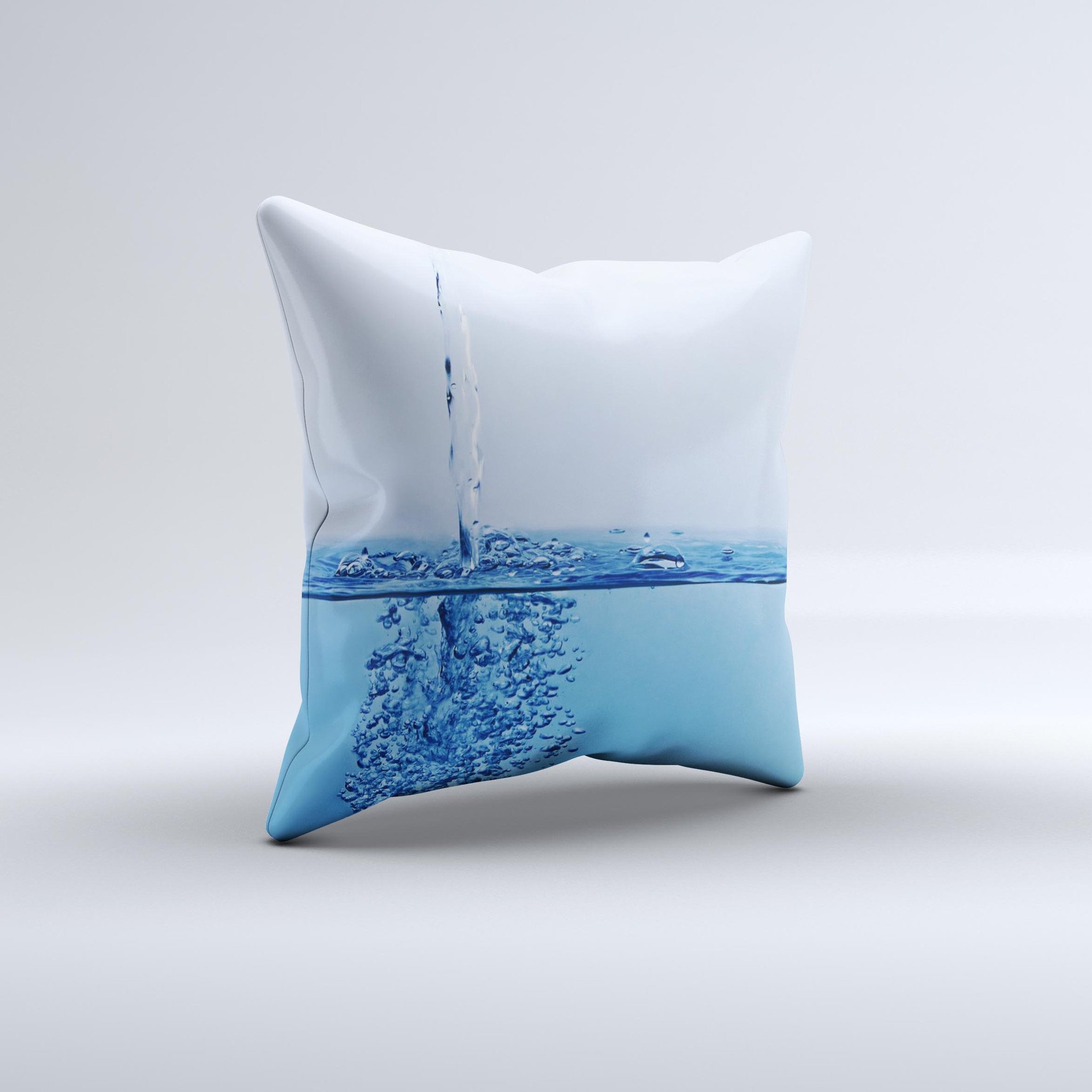 A beautifully crafted Running Water Spicket Ink-Fuzed Decorative Throw Pillow featuring unique hand-produced graphics, made from high-quality fabric.