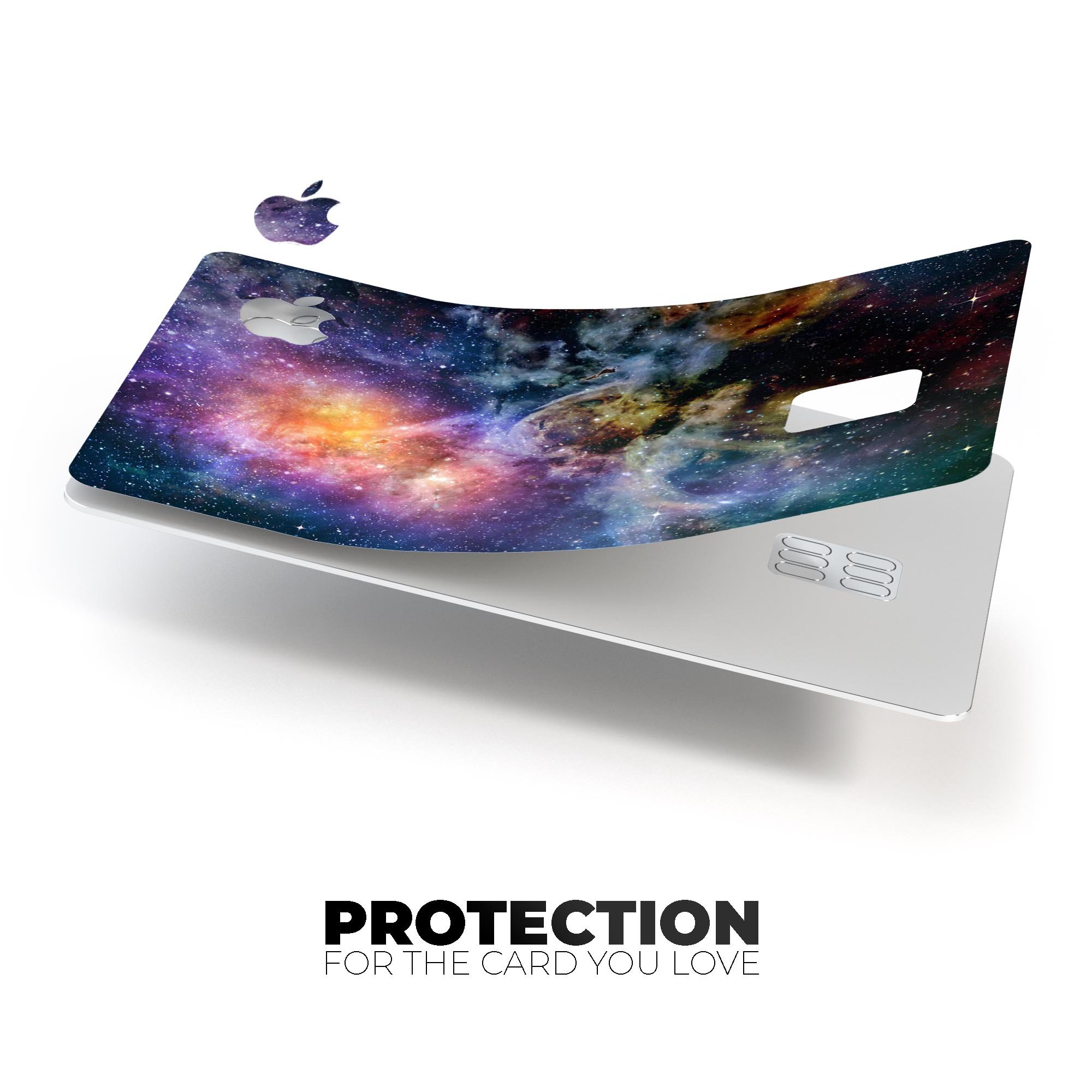 Rust and Bright Neon Colored Stary Sky decal on an Apple Card, showcasing vibrant colors and a protective design.