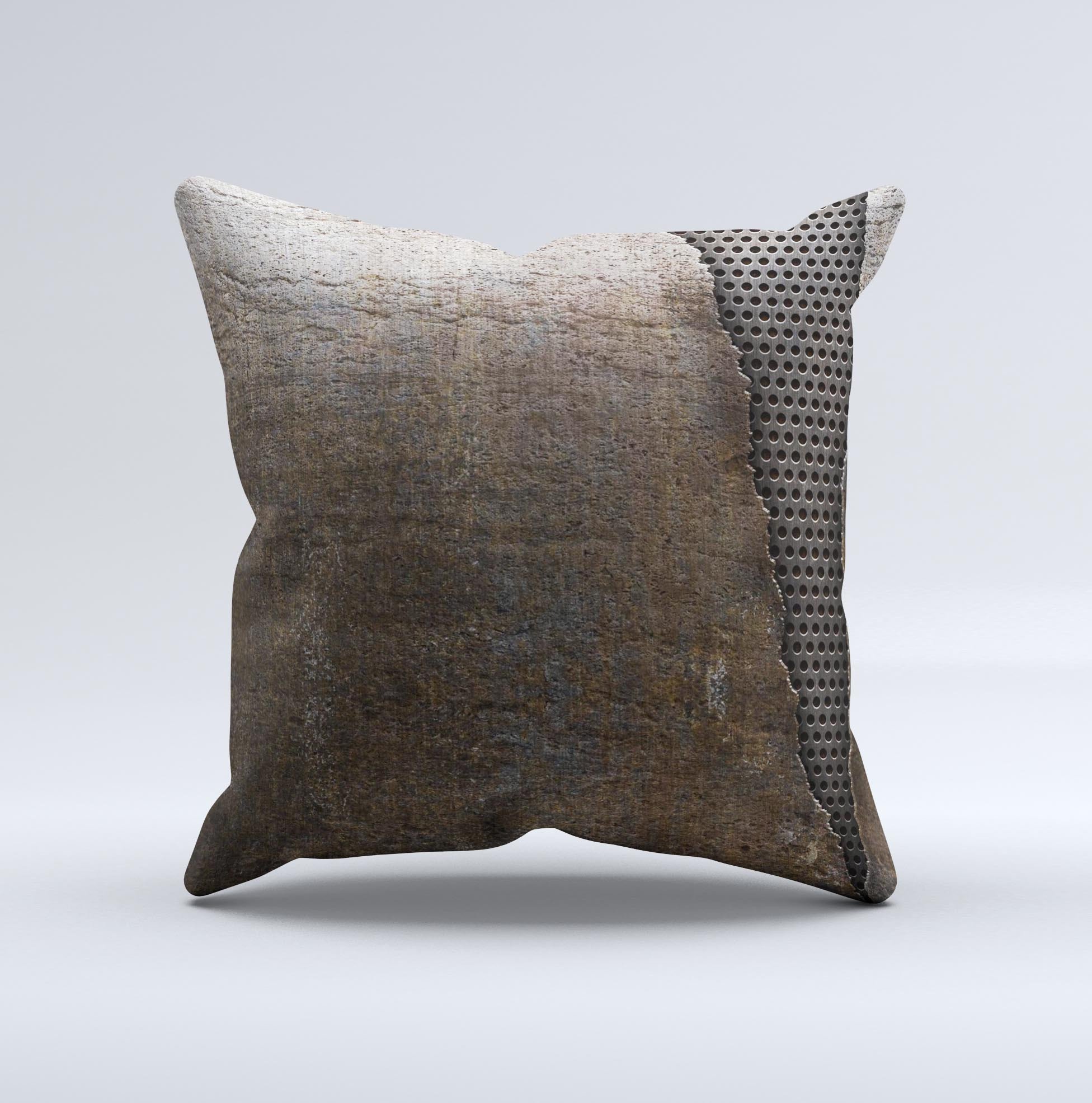 Rustic Peeled Metal Ink-Fuzed Decorative Throw Pillow featuring unique hand-produced graphics and high-quality fabric.