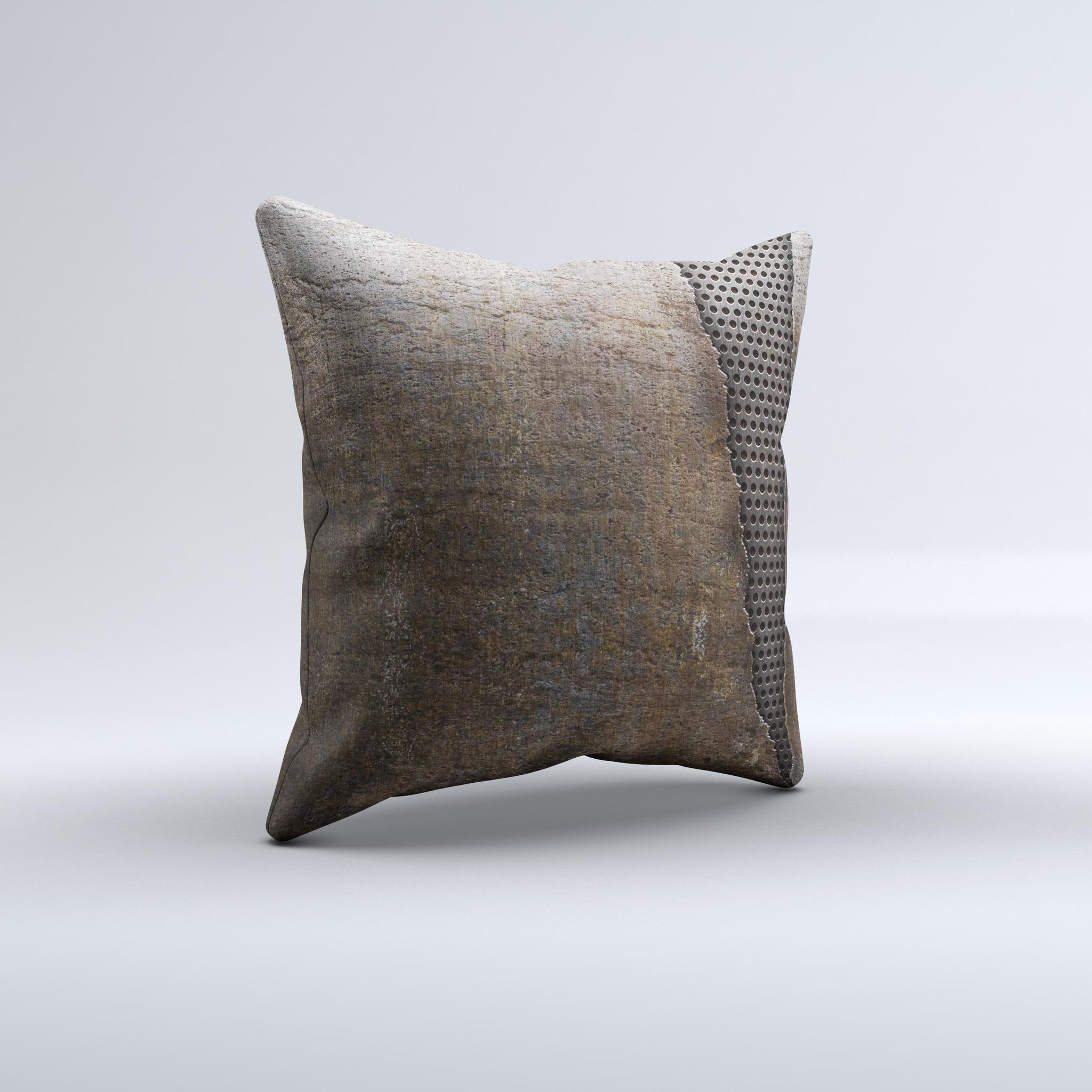 Rustic Peeled Metal Ink-Fuzed Decorative Throw Pillow featuring unique hand-produced graphics and high-quality fabric.