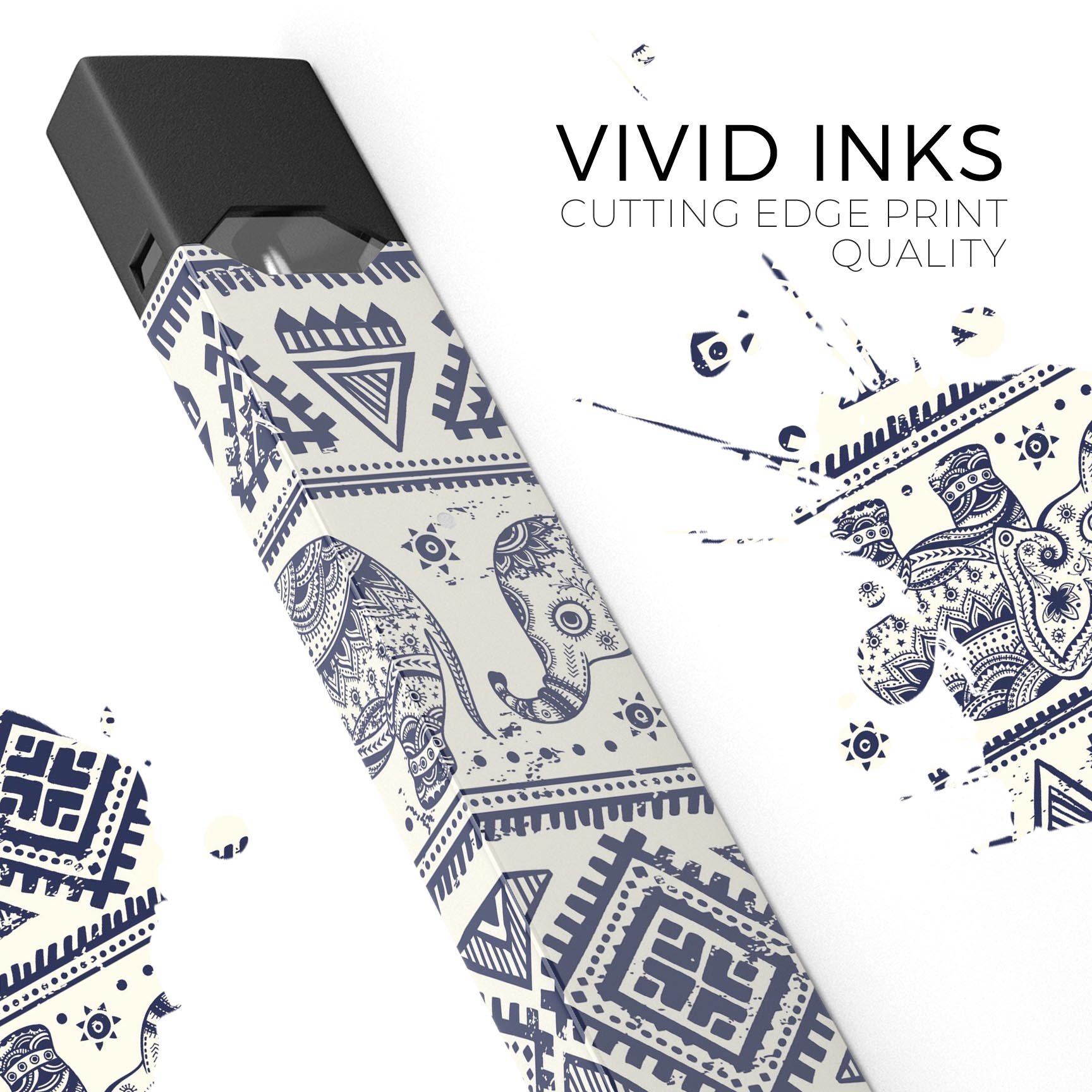 Sacred Elephant Pattern skin-wrap sticker designed for JUUL vaping device, showcasing vibrant colors and intricate design.