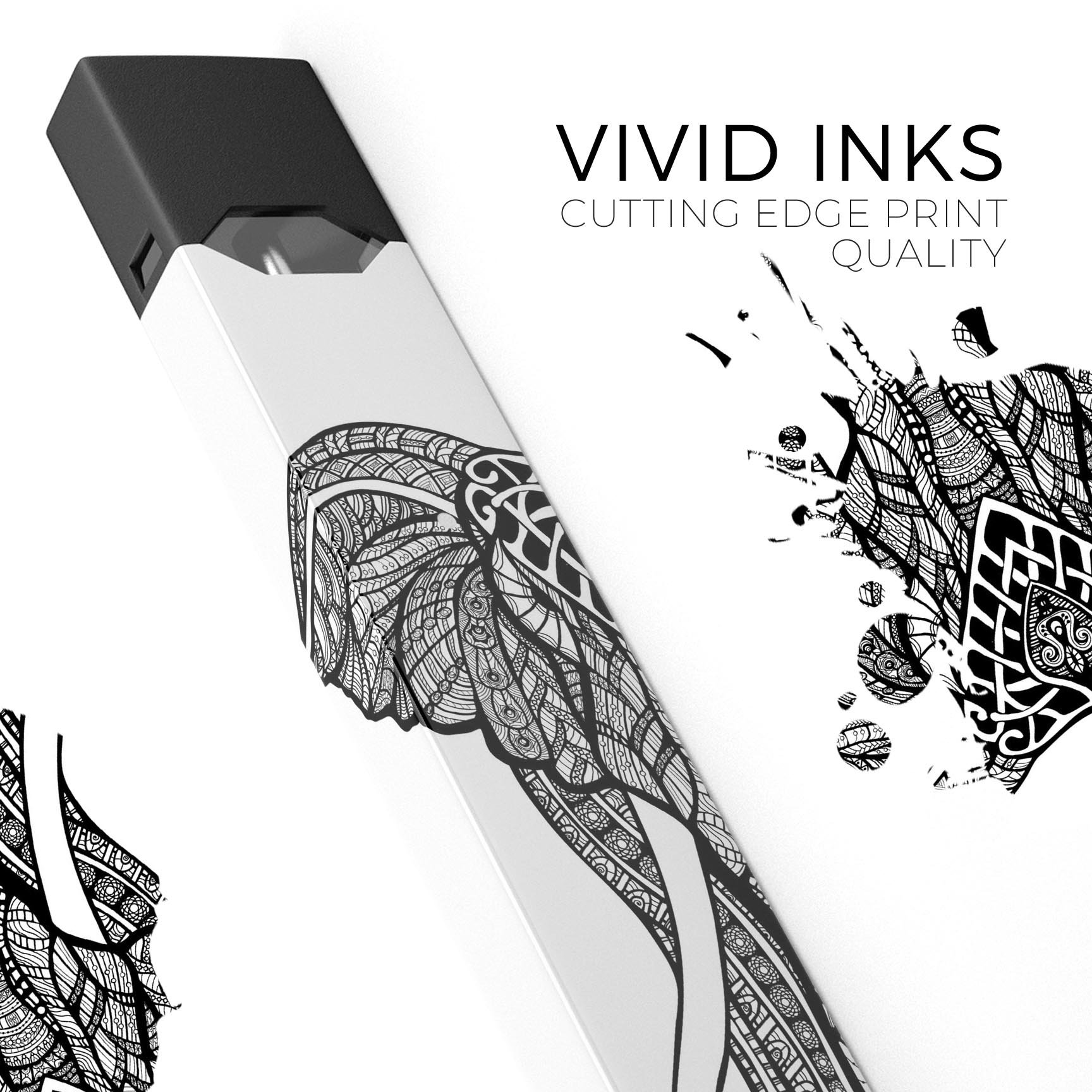 Sacred Ornate Elephant skin-wrap sticker designed for JUUL vaping device, featuring intricate elephant design and premium vinyl material.