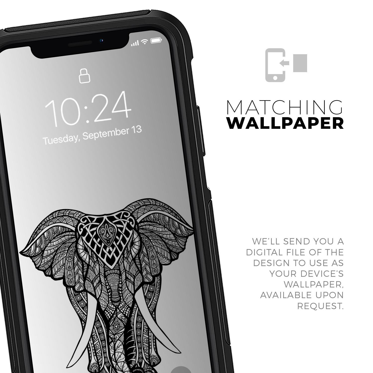 Sacred Ornate Elephant Skin Kit for iPhone OtterBox cases featuring vibrant design and premium materials.