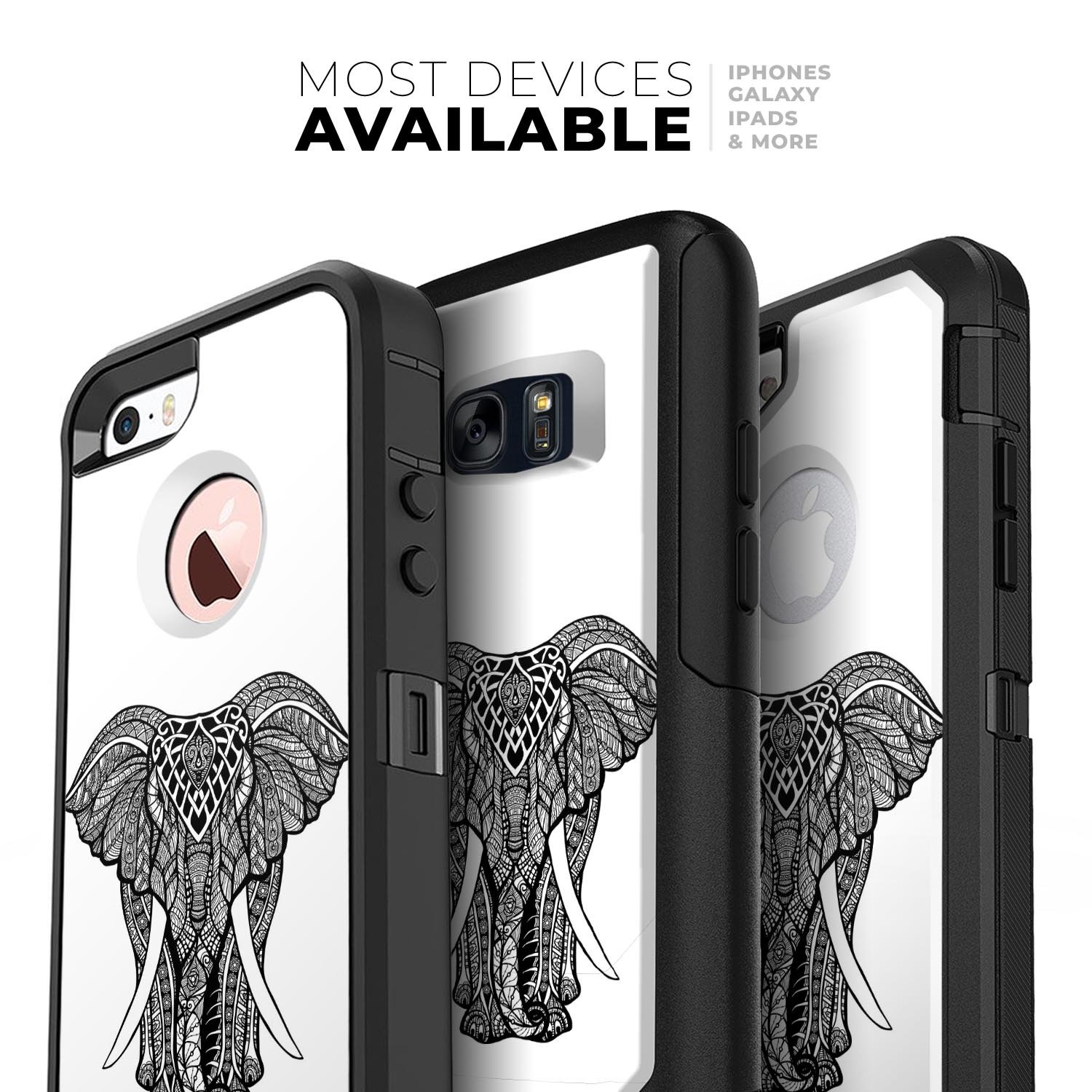 Sacred Ornate Elephant Skin Kit for iPhone OtterBox cases featuring vibrant design and premium materials.