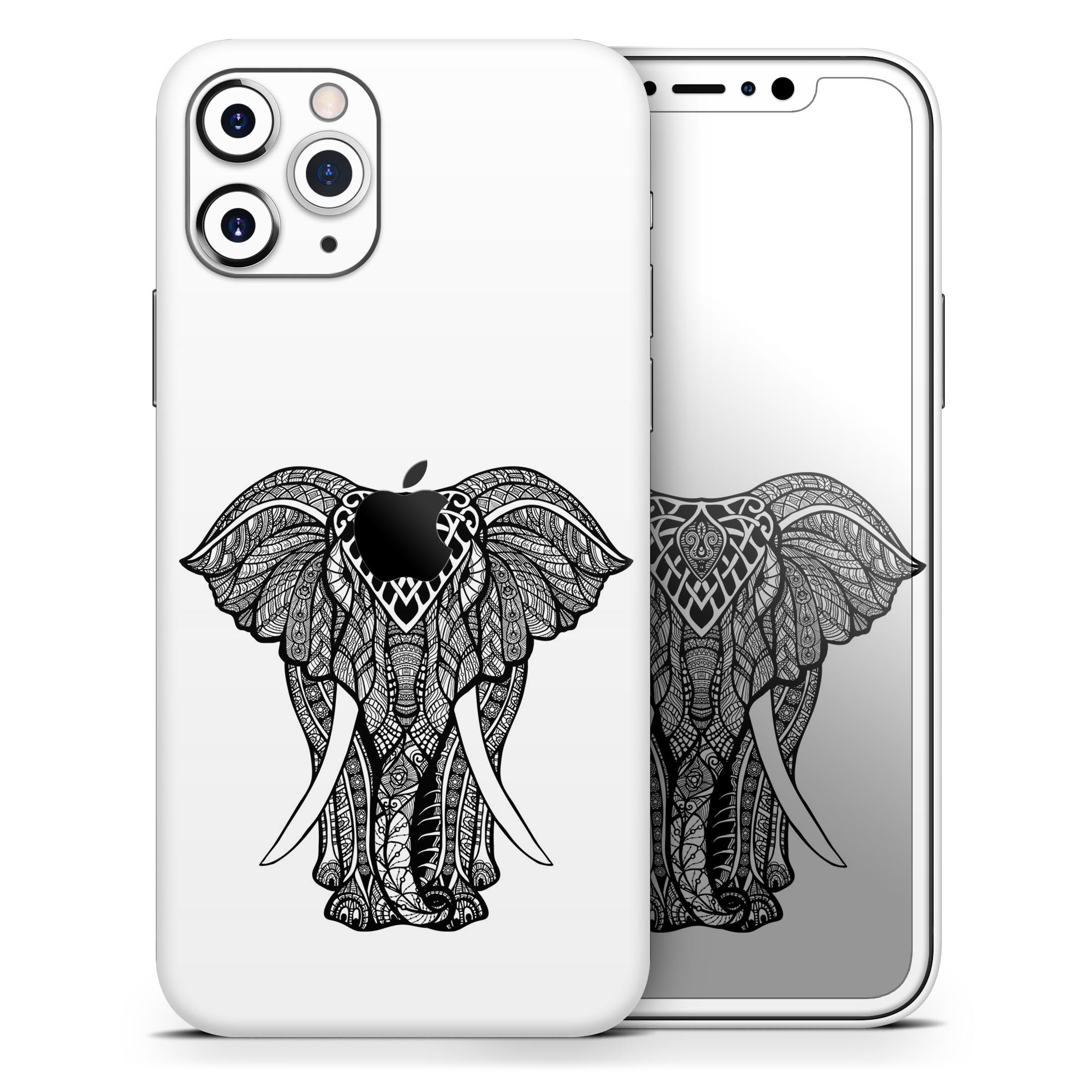 Sacred Ornate Elephant Skin-Kit for Apple iPhone, showcasing intricate elephant design on a sleek vinyl surface.