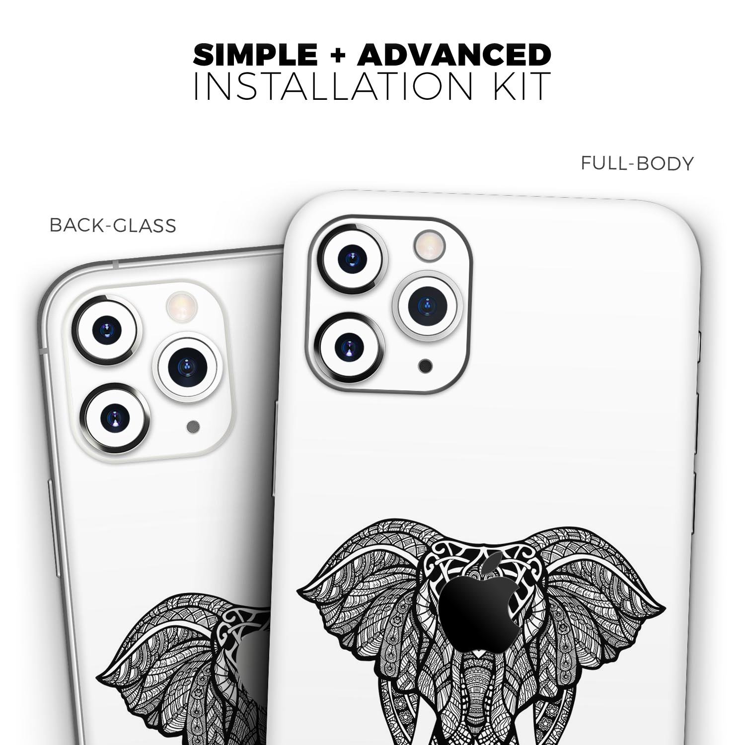 Sacred Ornate Elephant Skin-Kit for Apple iPhone, showcasing intricate elephant design on a sleek vinyl surface.