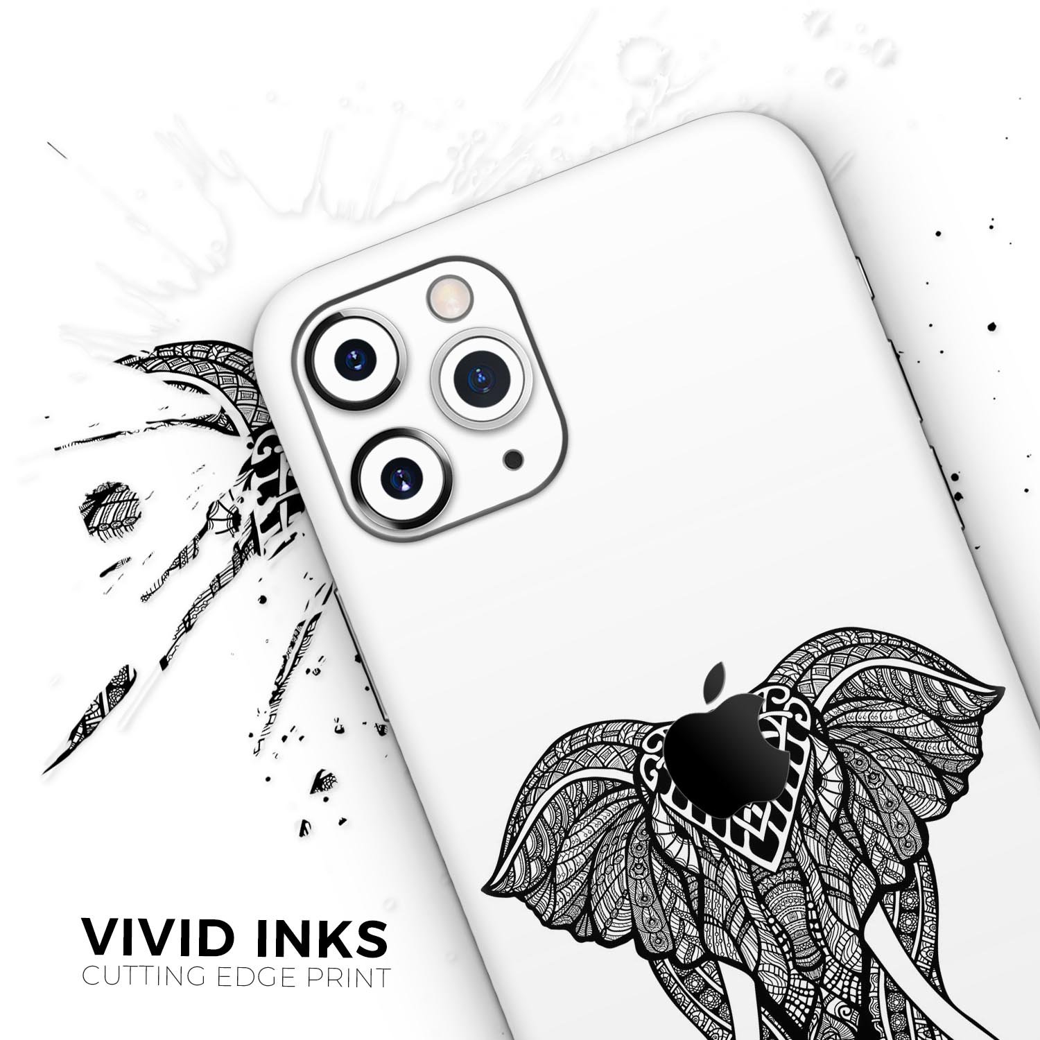 Sacred Ornate Elephant Skin-Kit for Apple iPhone, showcasing intricate elephant design on a sleek vinyl surface.