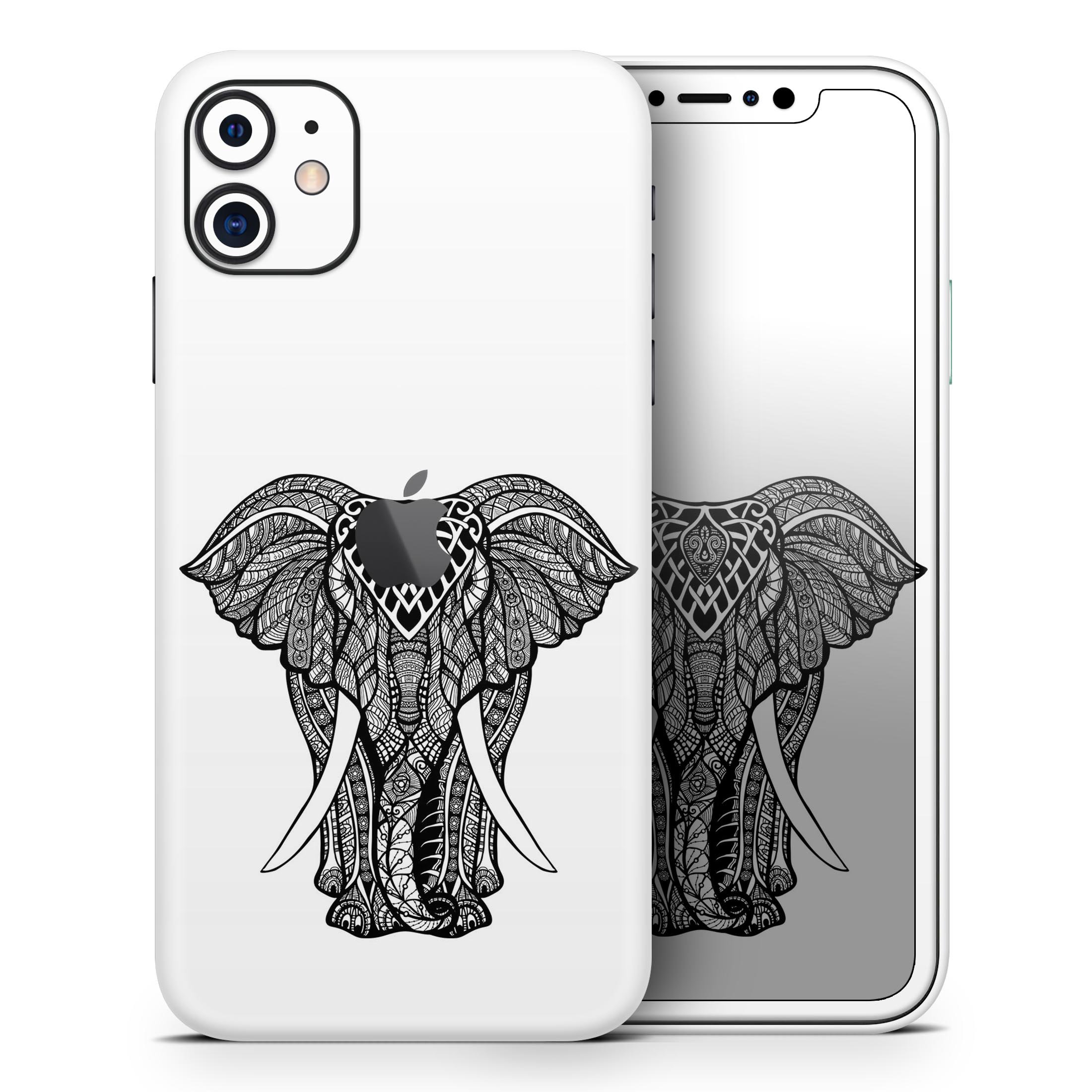 Sacred Ornate Elephant Skin-Kit for Apple iPhone, showcasing intricate elephant design on a sleek vinyl surface.