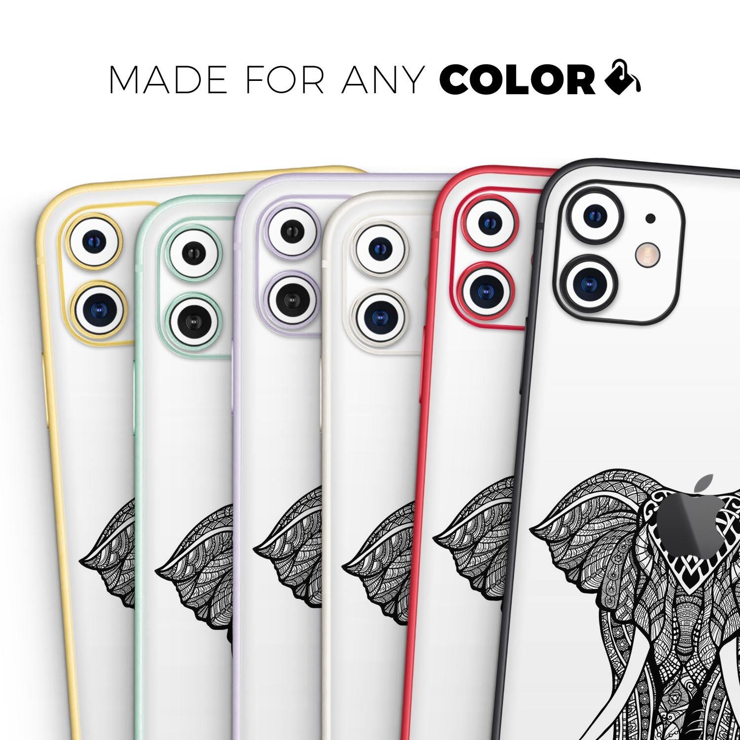 Sacred Ornate Elephant Skin-Kit for Apple iPhone, showcasing intricate elephant design on a sleek vinyl surface.