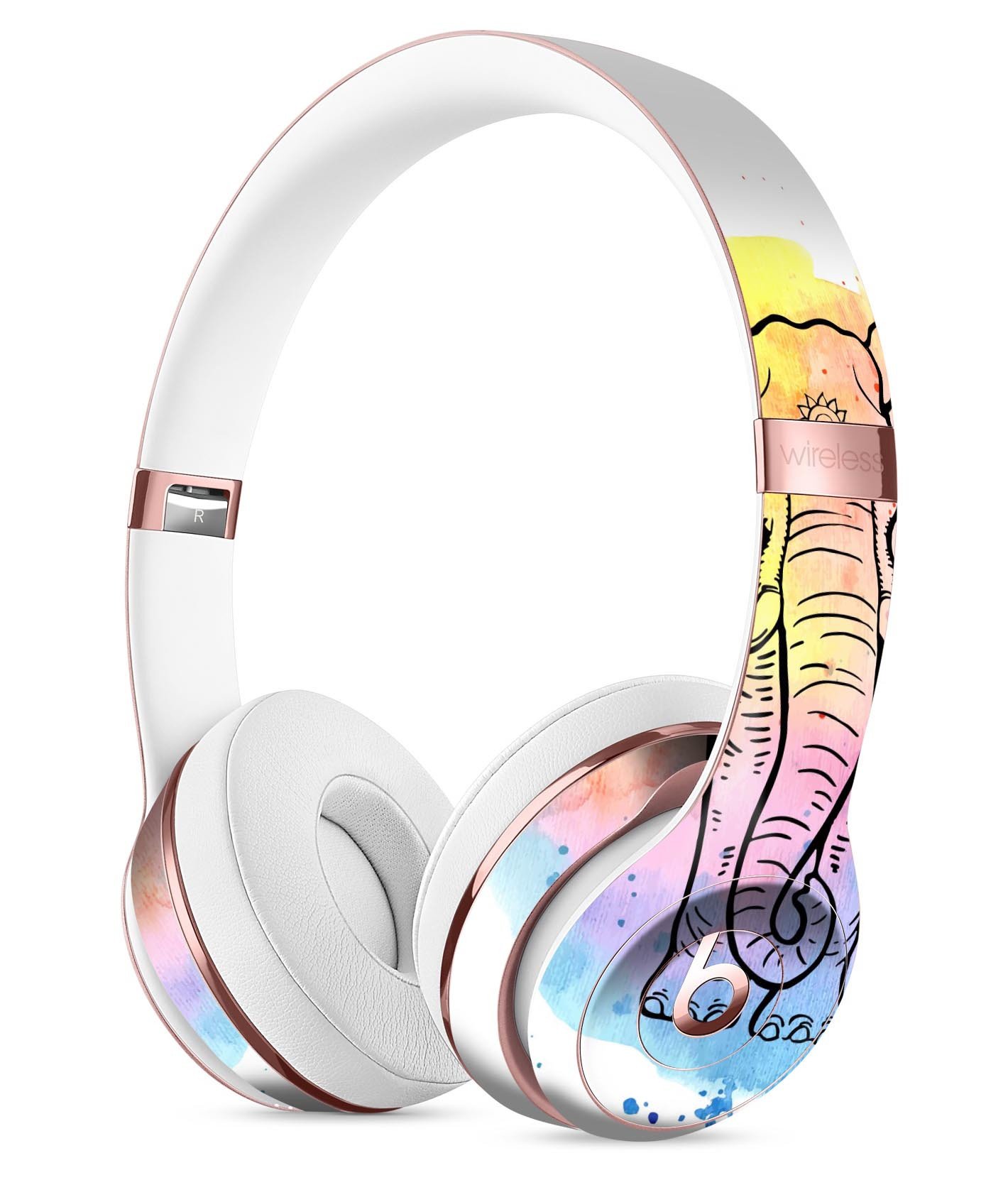 Sacred Watercolor Elephant Full-Body Skin Kit for Beats by Dre, showcasing vibrant colors and intricate design for stylish headphone protection.