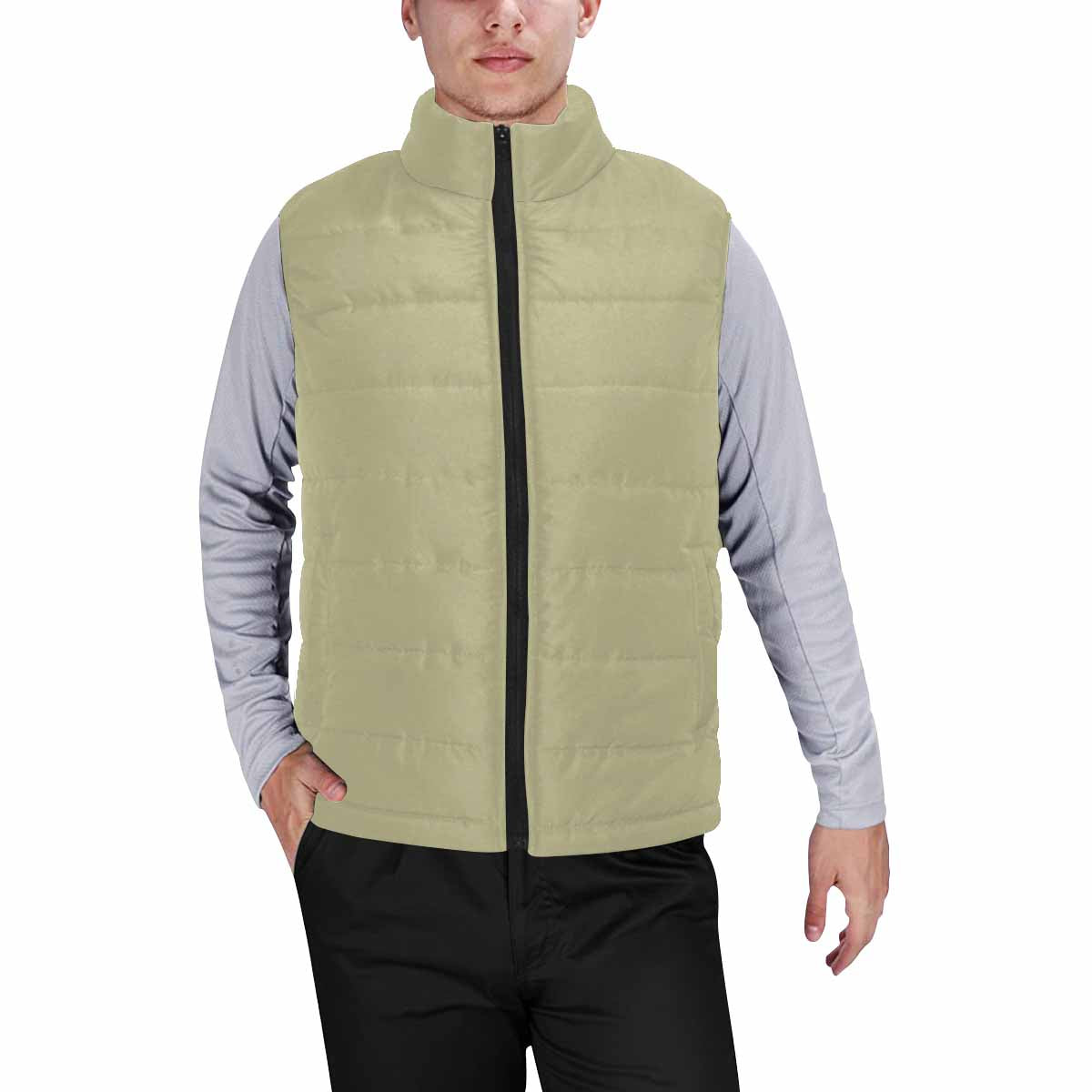 Sage Green Men's Padded Vest featuring a quilted design and zipper closure, perfect for layering in cooler weather.