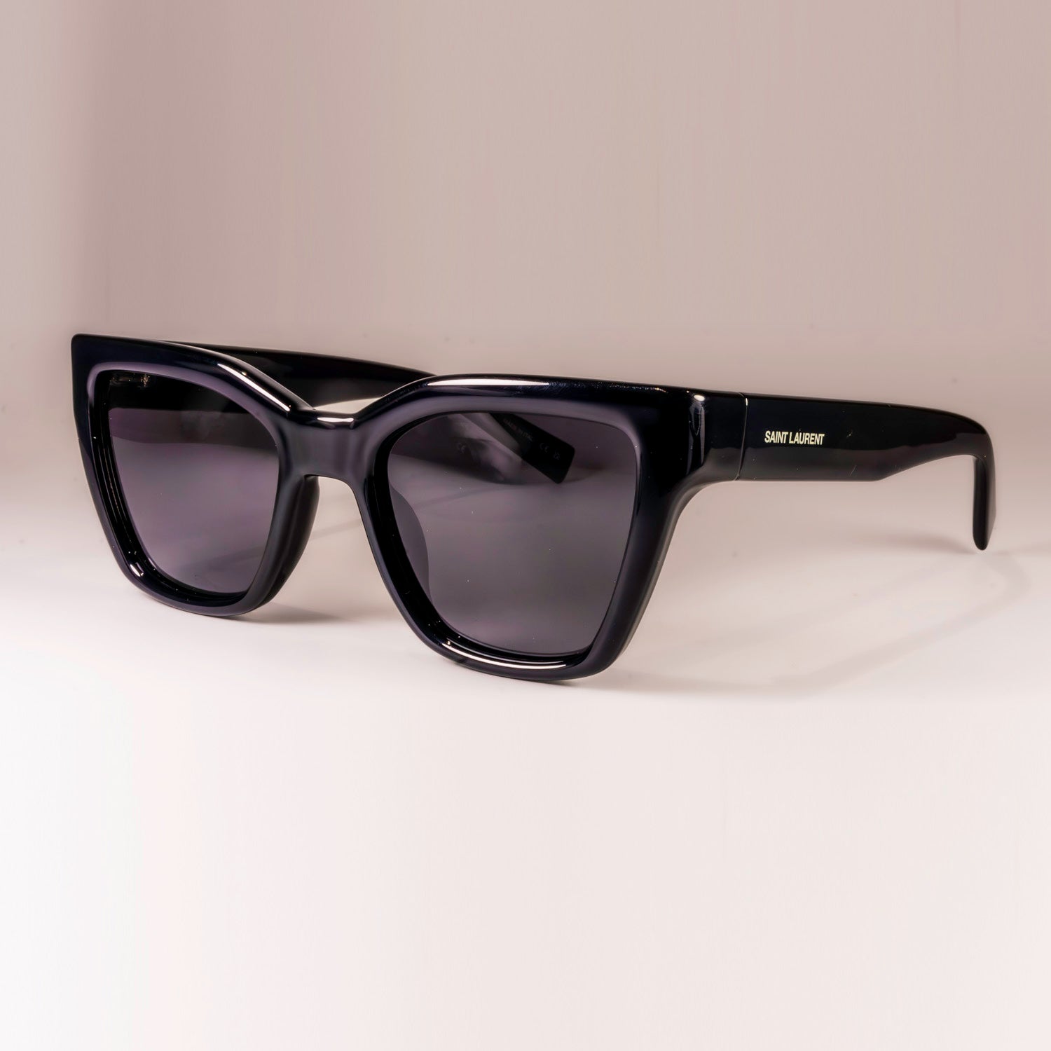 Saint Laurent Sunglasses SL-641 featuring a square black acetate frame and black lenses with logo engraving.