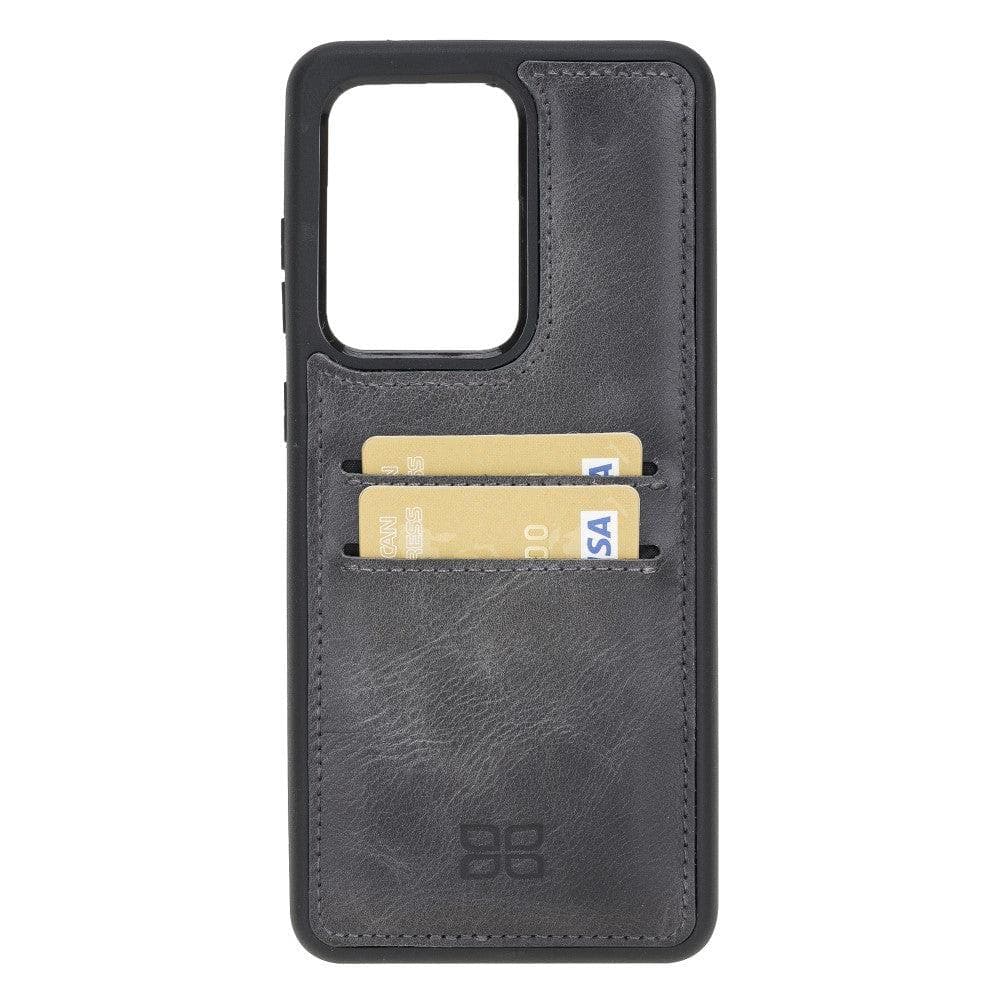 Samsung Galaxy S20 Series Leather Flexible Back Cover with Card, showcasing its elegant design and card slots.