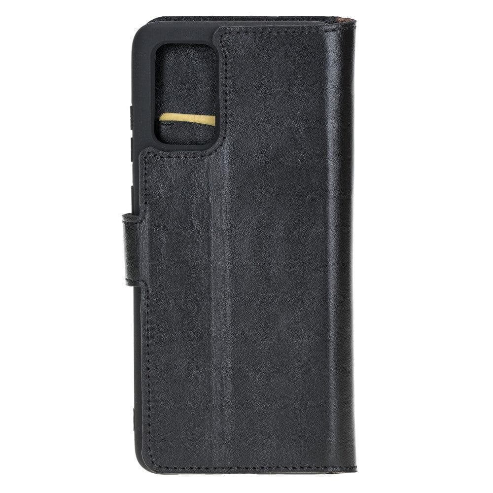 Samsung Galaxy S20 Series Leather Wallet Folio Case in black leather with card slots and magnetic closure.