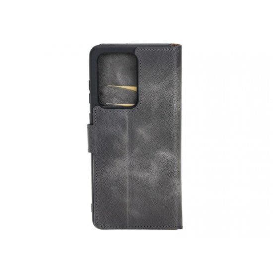 Samsung Galaxy S20 Series Leather Wallet Folio Case in black leather with card slots and magnetic closure.