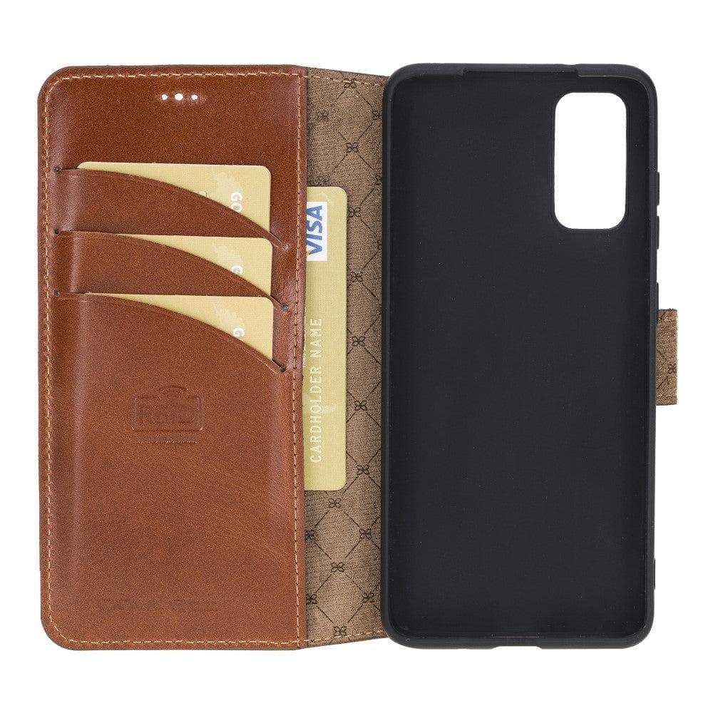 Samsung Galaxy S20 Series Leather Wallet Folio Case in black leather with card slots and magnetic closure.