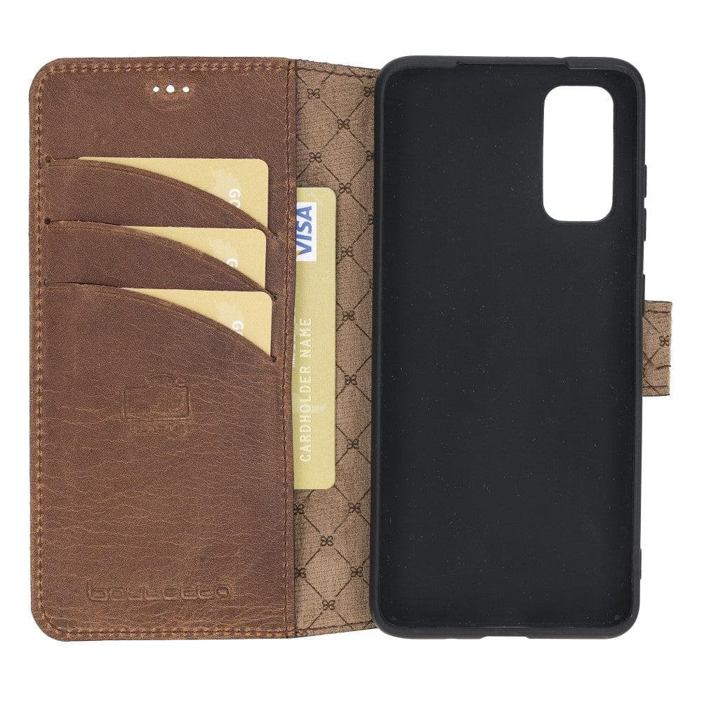 Samsung Galaxy S20 Series Leather Wallet Folio Case in black leather with card slots and magnetic closure.