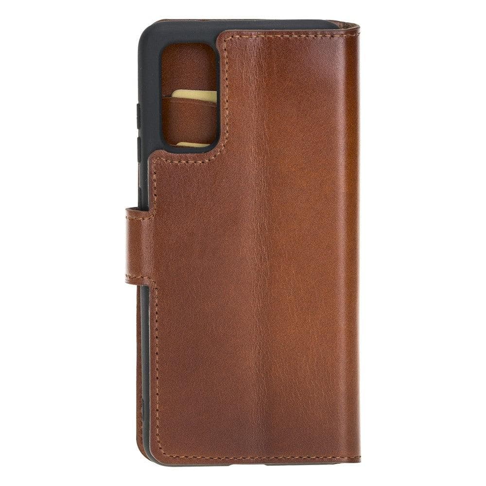 Samsung Galaxy S20 Series Leather Wallet Folio Case in black leather with card slots and magnetic closure.