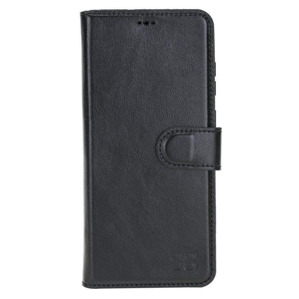 Samsung Galaxy S20 Series Leather Wallet Folio Case in black leather with card slots and magnetic closure.