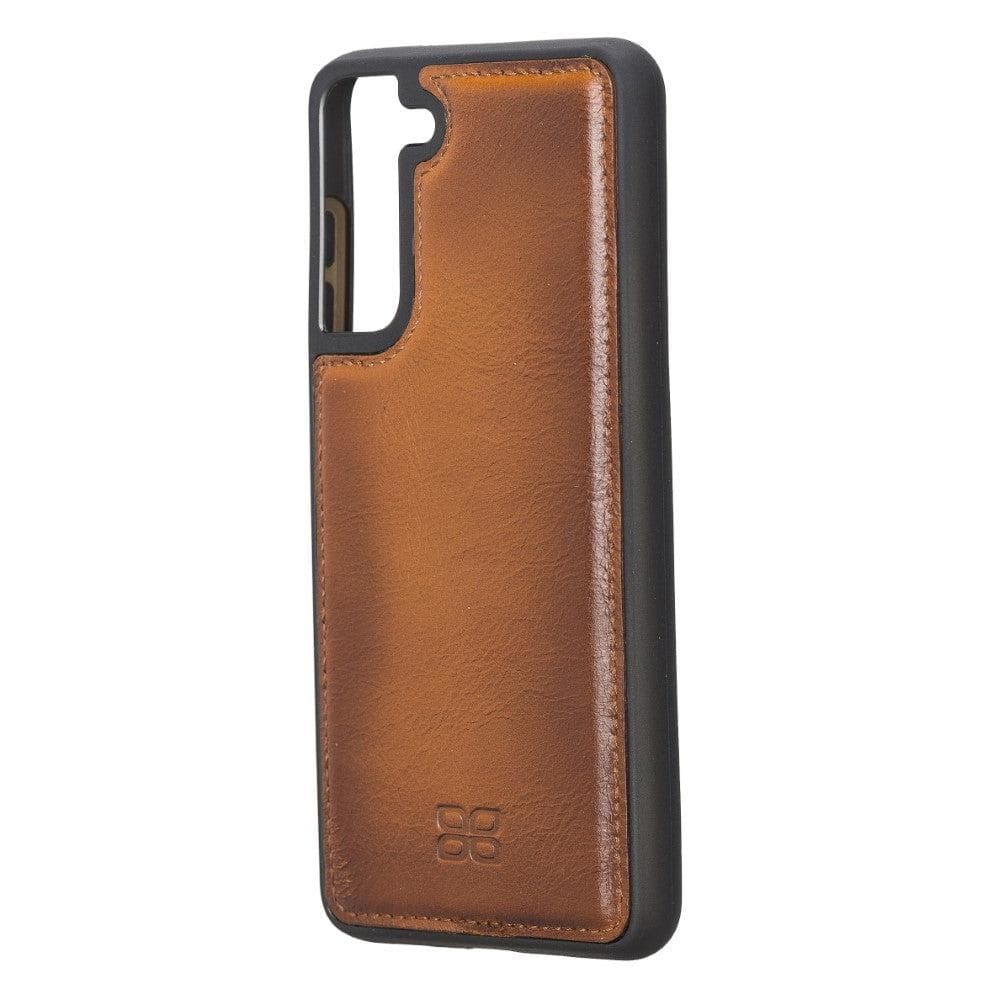 Samsung Galaxy S21 FE Leather Flex Cover Case in various colors, showcasing its premium leather texture and high edge design.