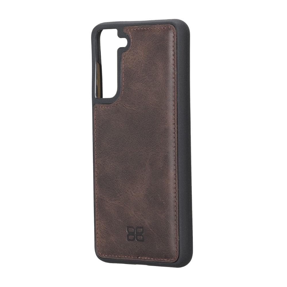 Samsung Galaxy S21 FE Leather Flex Cover Case in various colors, showcasing its premium leather texture and high edge design.