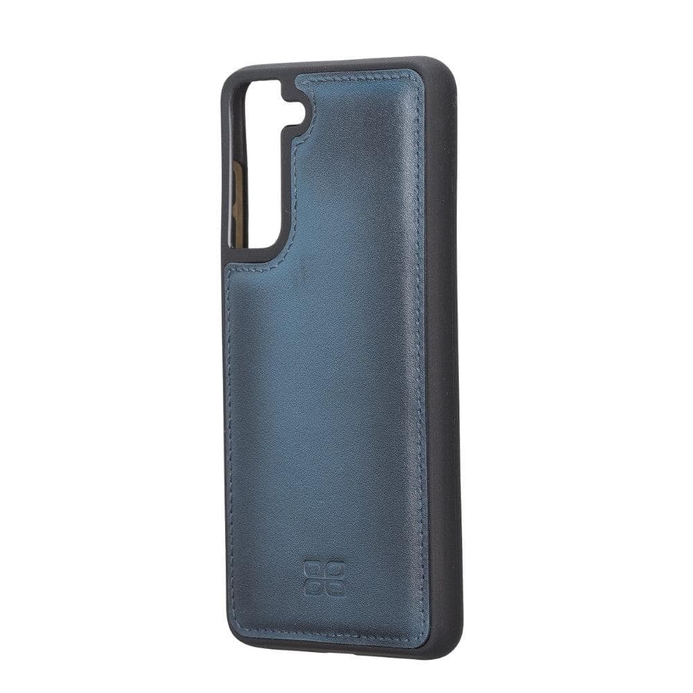 Samsung Galaxy S21 FE Leather Flex Cover Case in various colors, showcasing its premium leather texture and high edge design.