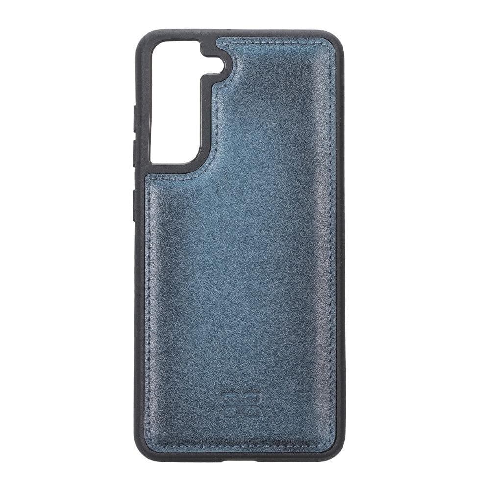 Samsung Galaxy S21 FE Leather Flex Cover Case in various colors, showcasing its premium leather texture and high edge design.