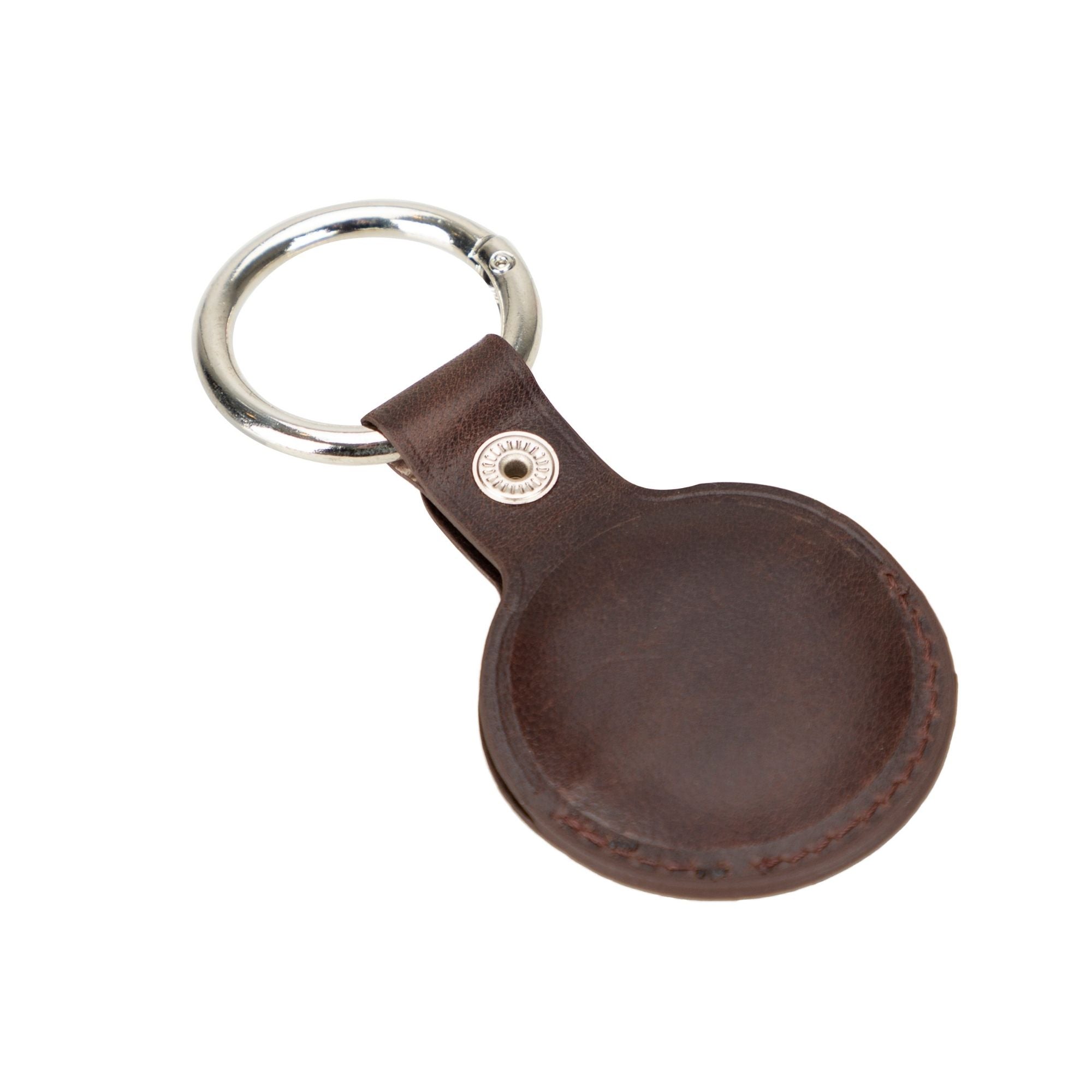 Saratoga Leather AirTag Holder showcasing premium genuine leather craftsmanship with a secure fit for Apple AirTag.