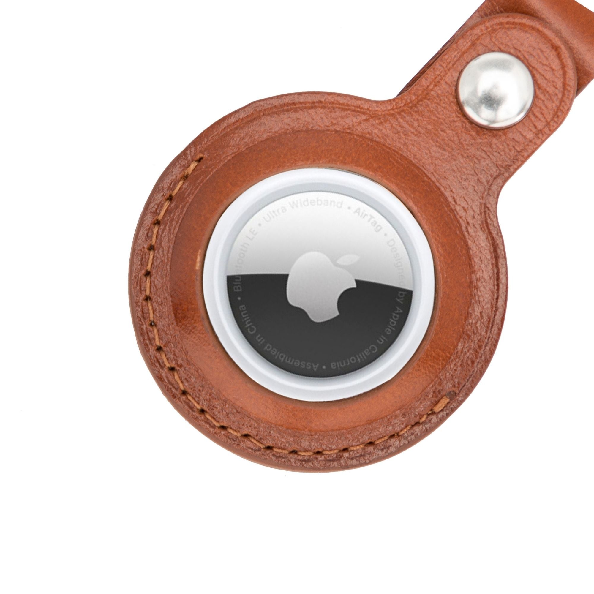 Saratoga Leather AirTag Holder showcasing premium genuine leather craftsmanship with a secure fit for Apple AirTag.