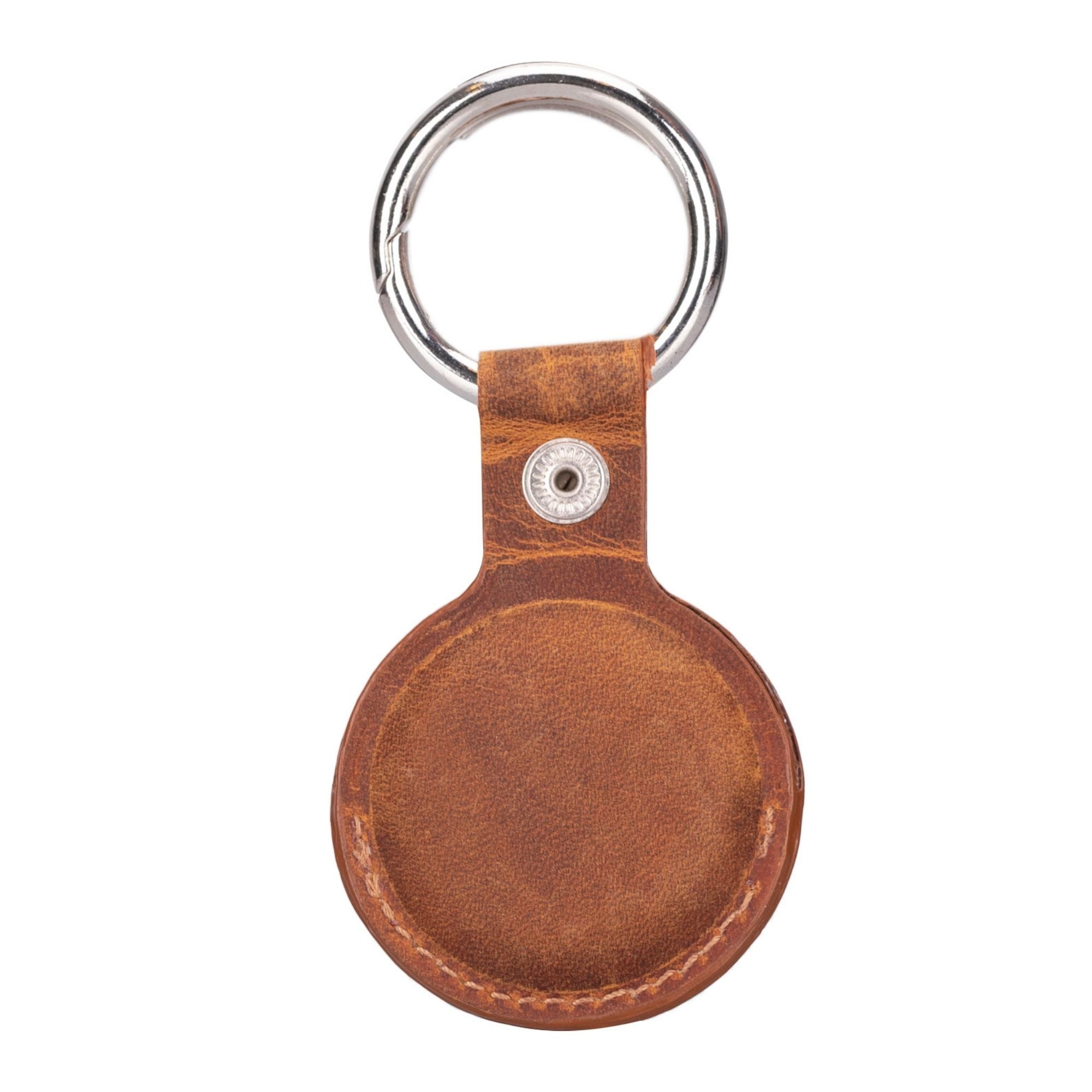 Saratoga Leather AirTag Holder showcasing premium genuine leather craftsmanship with a secure fit for Apple AirTag.