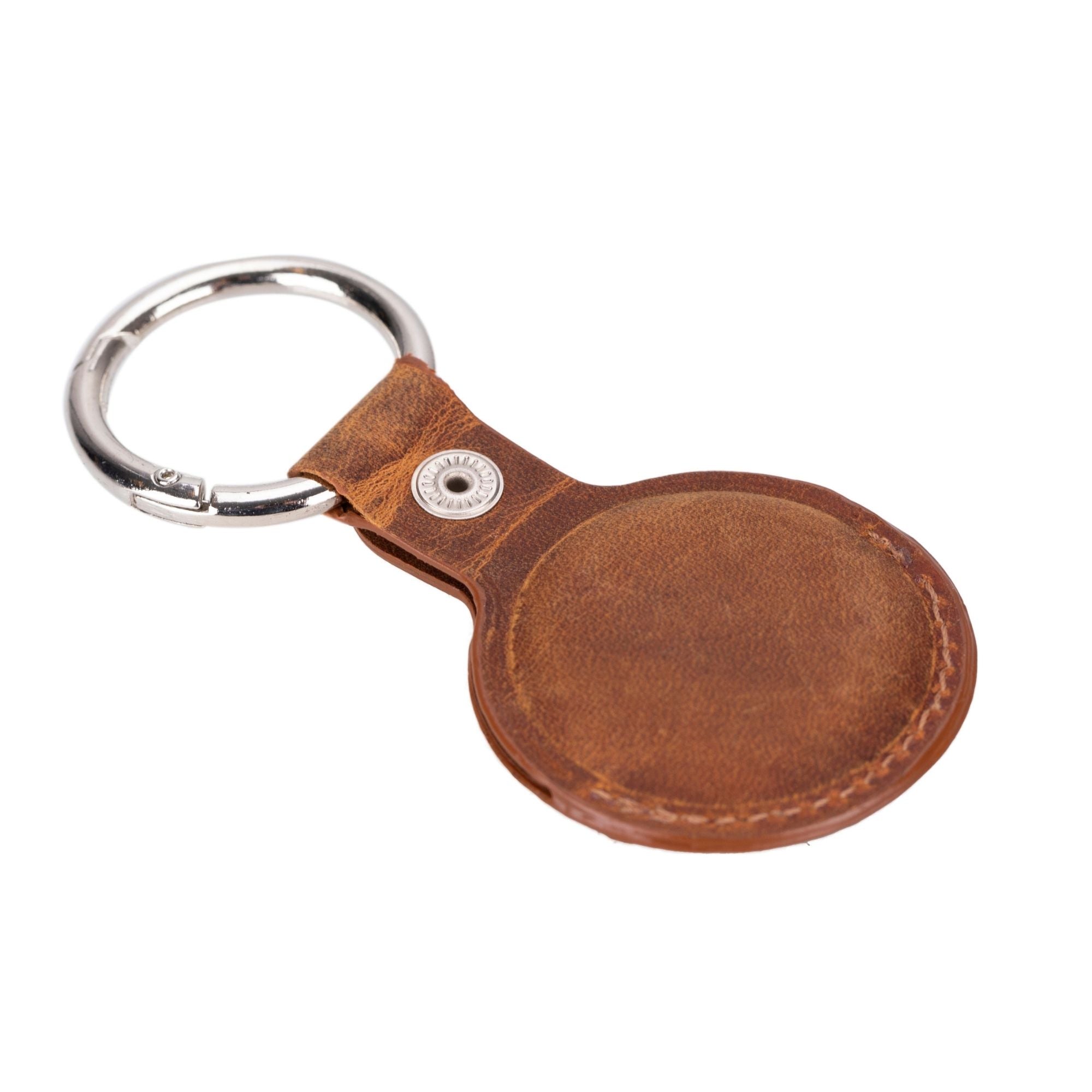 Saratoga Leather AirTag Holder showcasing premium genuine leather craftsmanship with a secure fit for Apple AirTag.