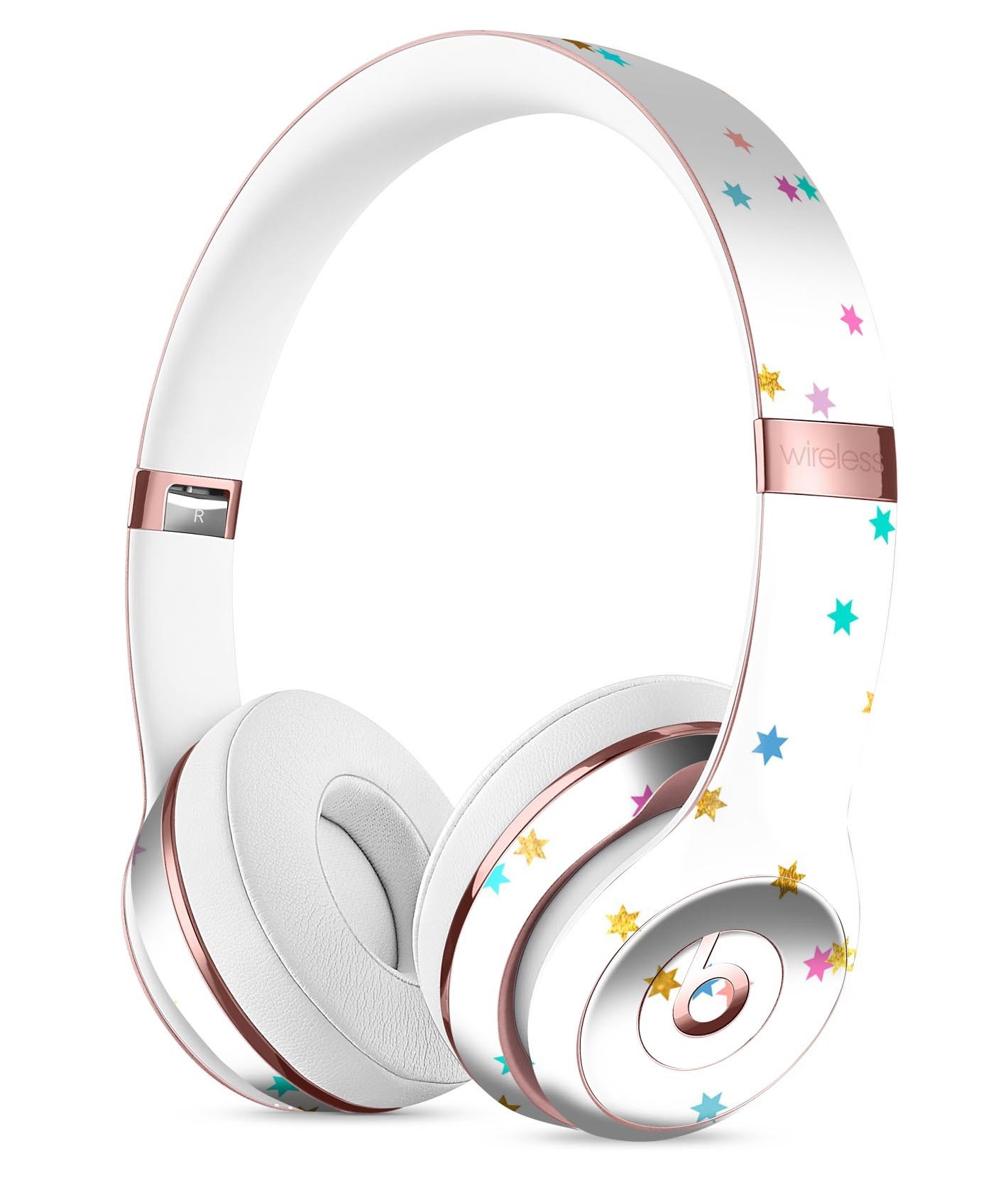 Scattered Falling Multicolor Stars Skin Kit for Beats by Dre Solo 3 Wireless Headphones, showcasing vibrant star patterns on a sleek design.