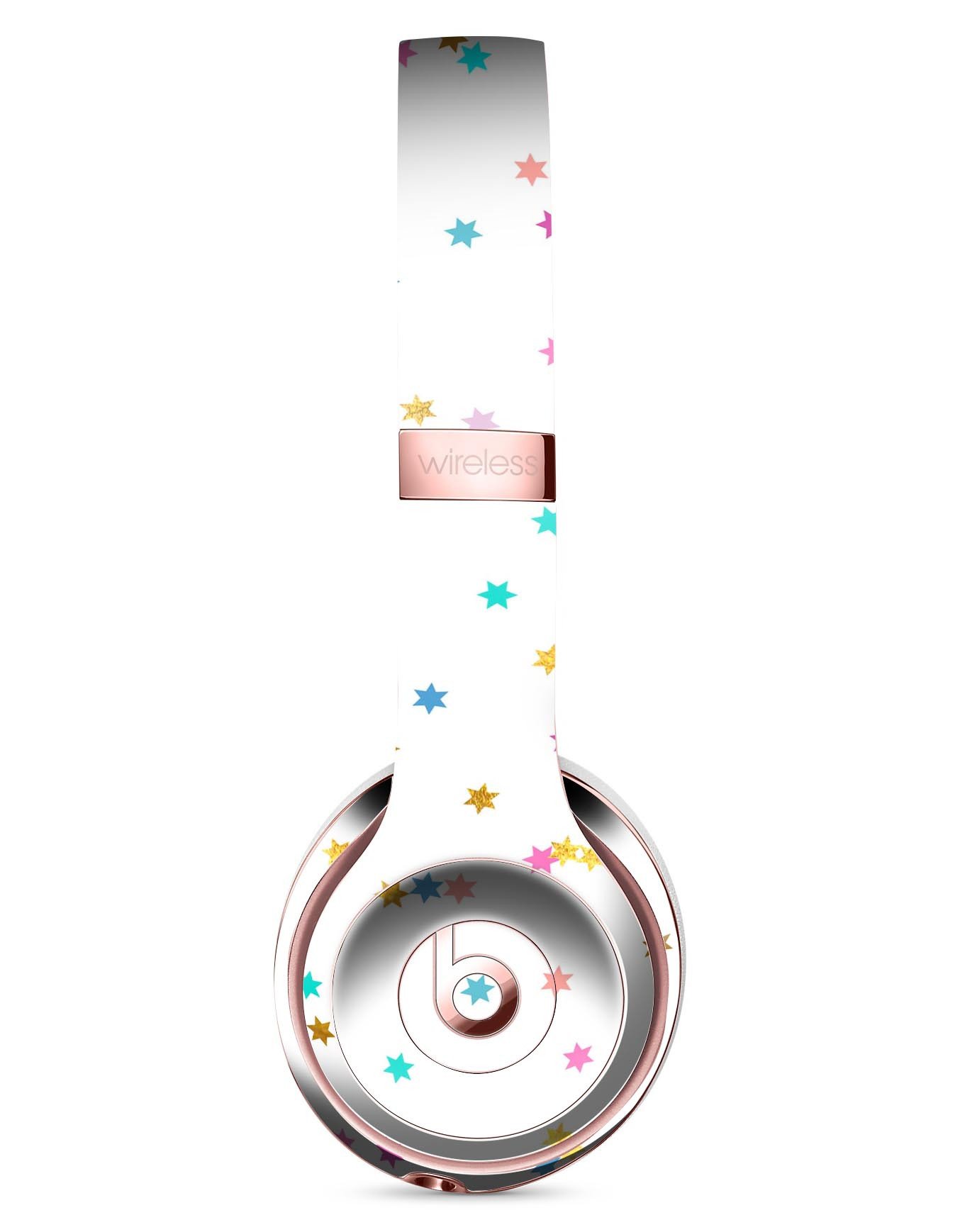 Scattered Falling Multicolor Stars Skin Kit for Beats by Dre Solo 3 Wireless Headphones, showcasing vibrant star patterns on a sleek design.