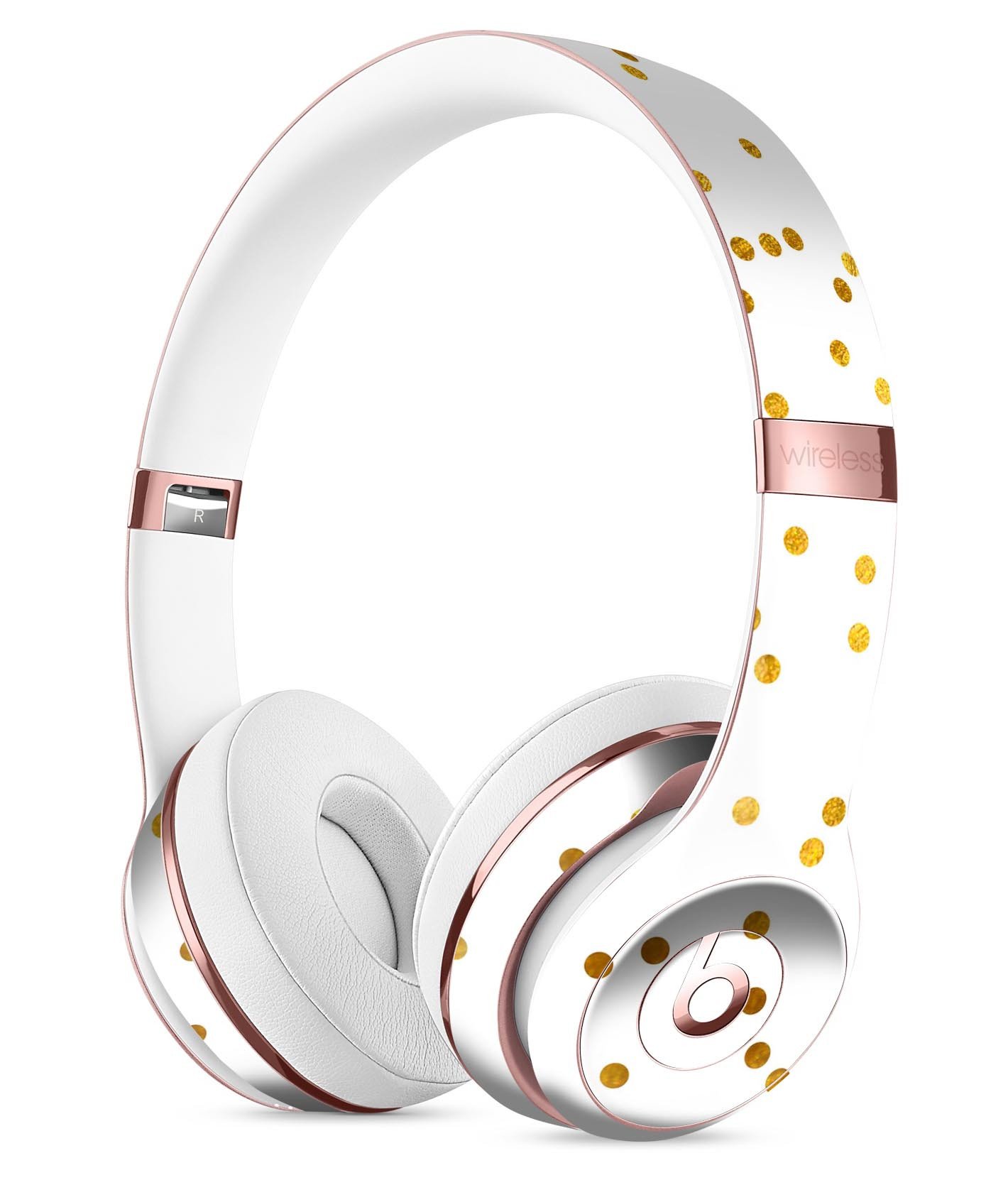 Scattered Golden Micro Polka Dots Full-Body Skin Kit for Beats by Dre Solo 3 Wireless Headphones, showcasing a stylish design and premium vinyl material.