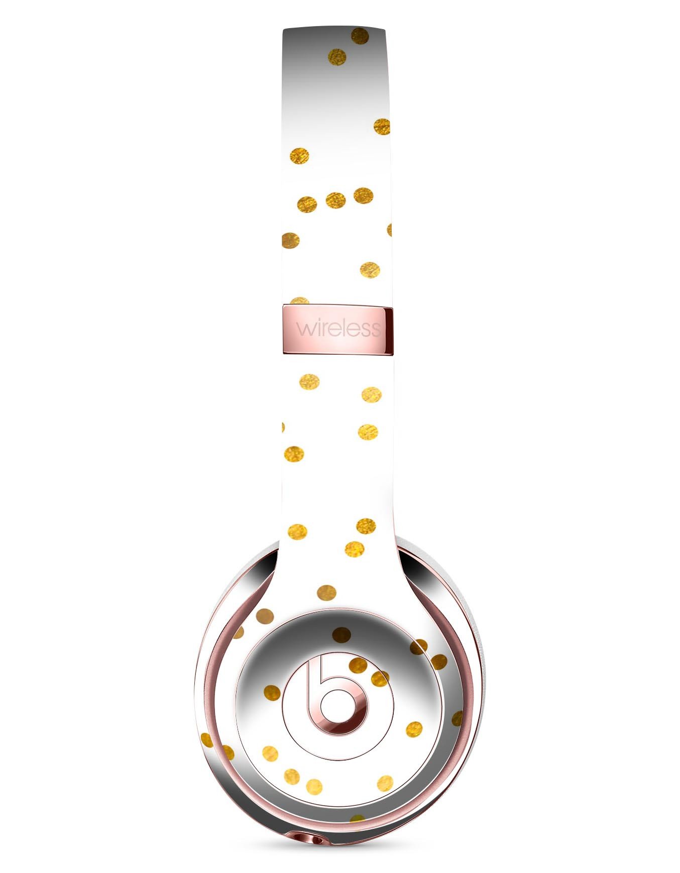 Scattered Golden Micro Polka Dots Full-Body Skin Kit for Beats by Dre Solo 3 Wireless Headphones, showcasing a stylish design and premium vinyl material.