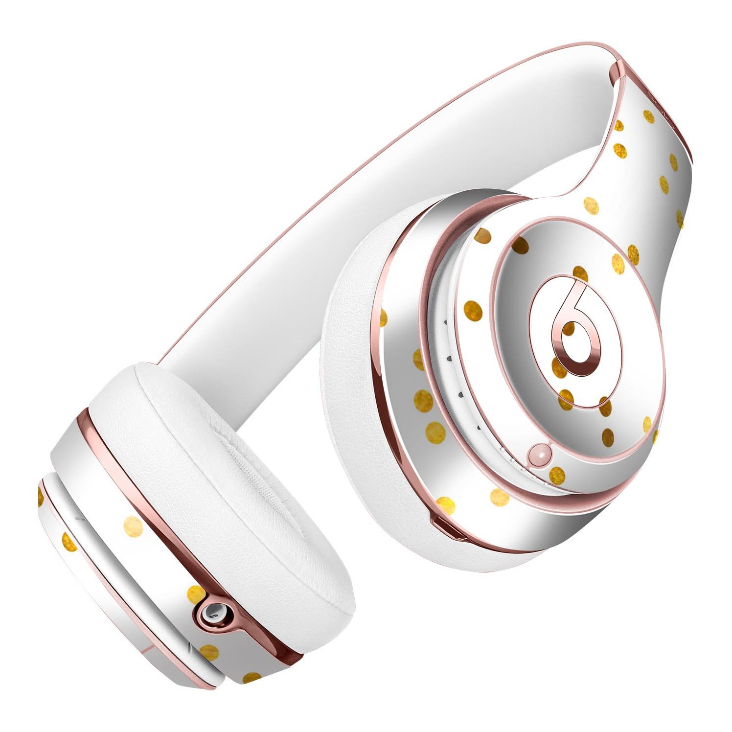 Scattered Golden Micro Polka Dots Full-Body Skin Kit for Beats by Dre Solo 3 Wireless Headphones, showcasing a stylish design and premium vinyl material.