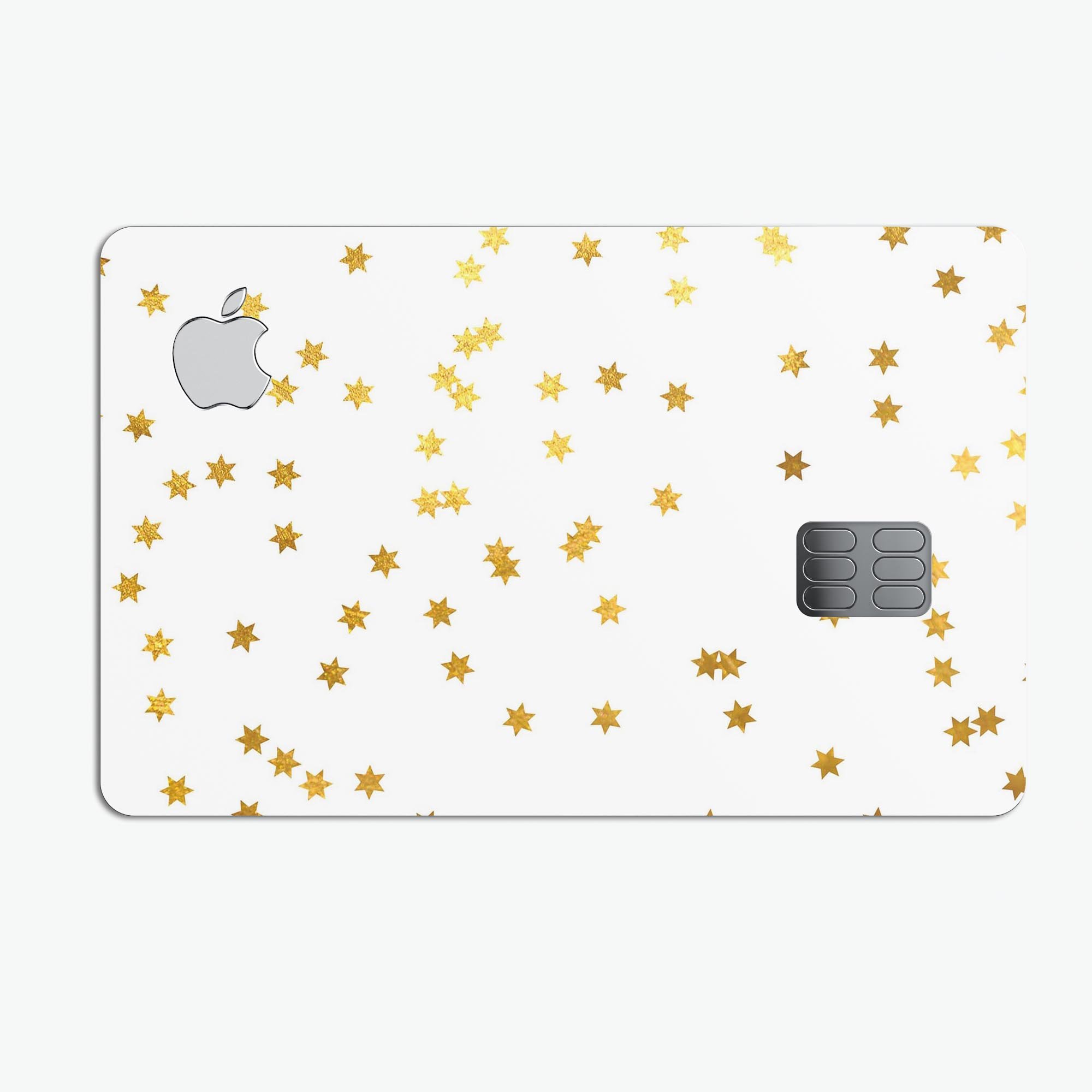 Scattered Golden Micro Stars decal skin for Apple Card, showcasing a stylish design with premium vinyl material.