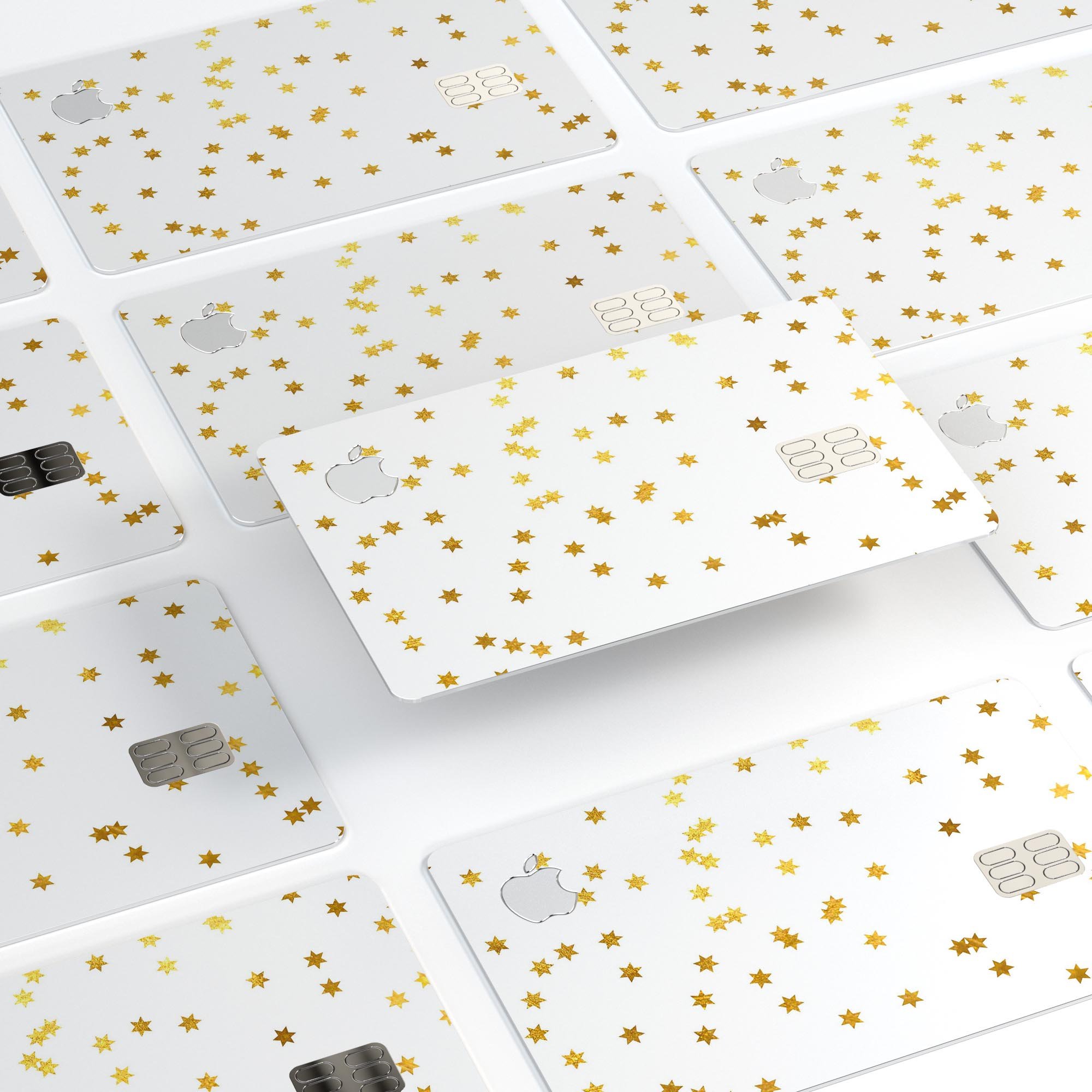 Scattered Golden Micro Stars decal skin for Apple Card, showcasing a stylish design with premium vinyl material.