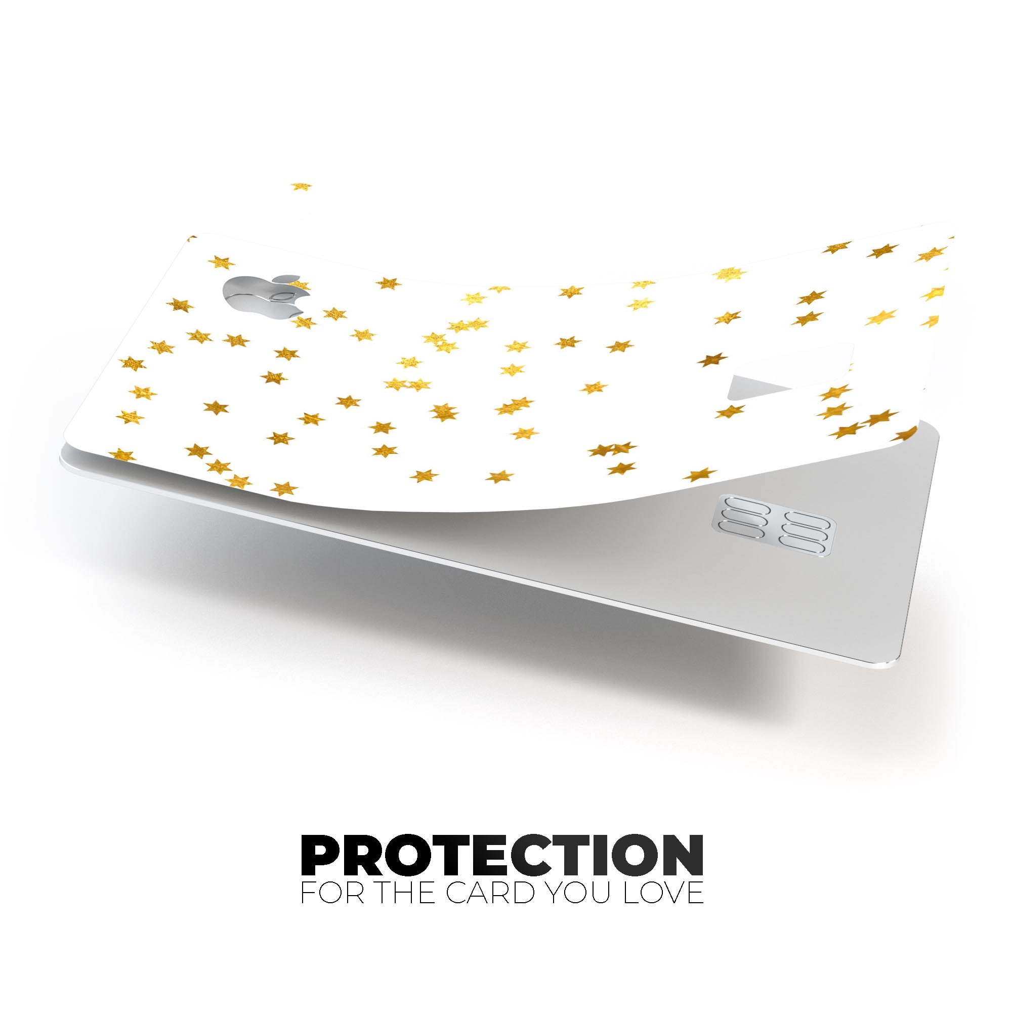 Scattered Golden Micro Stars decal skin for Apple Card, showcasing a stylish design with premium vinyl material.