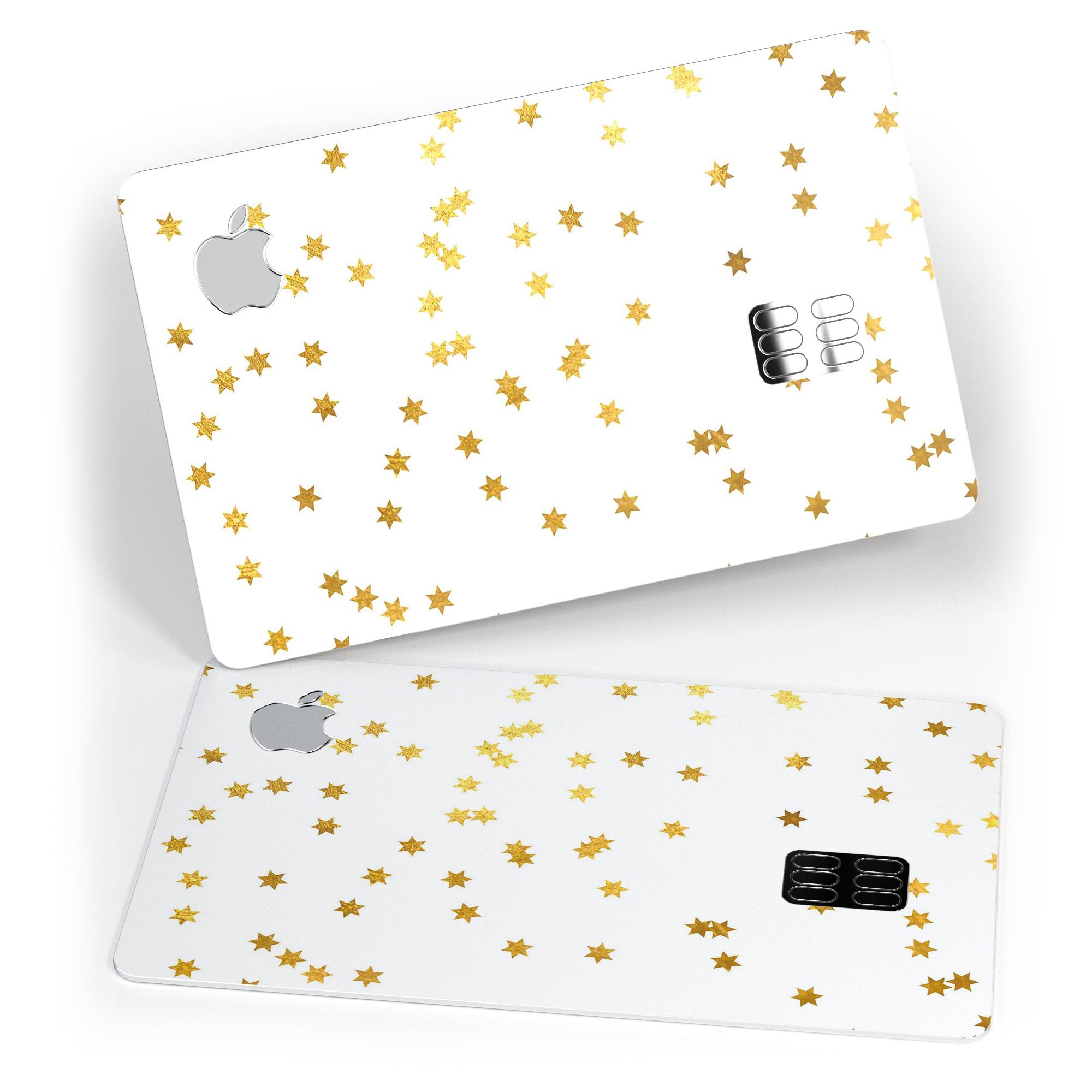 Scattered Golden Micro Stars decal skin for Apple Card, showcasing a stylish design with premium vinyl material.