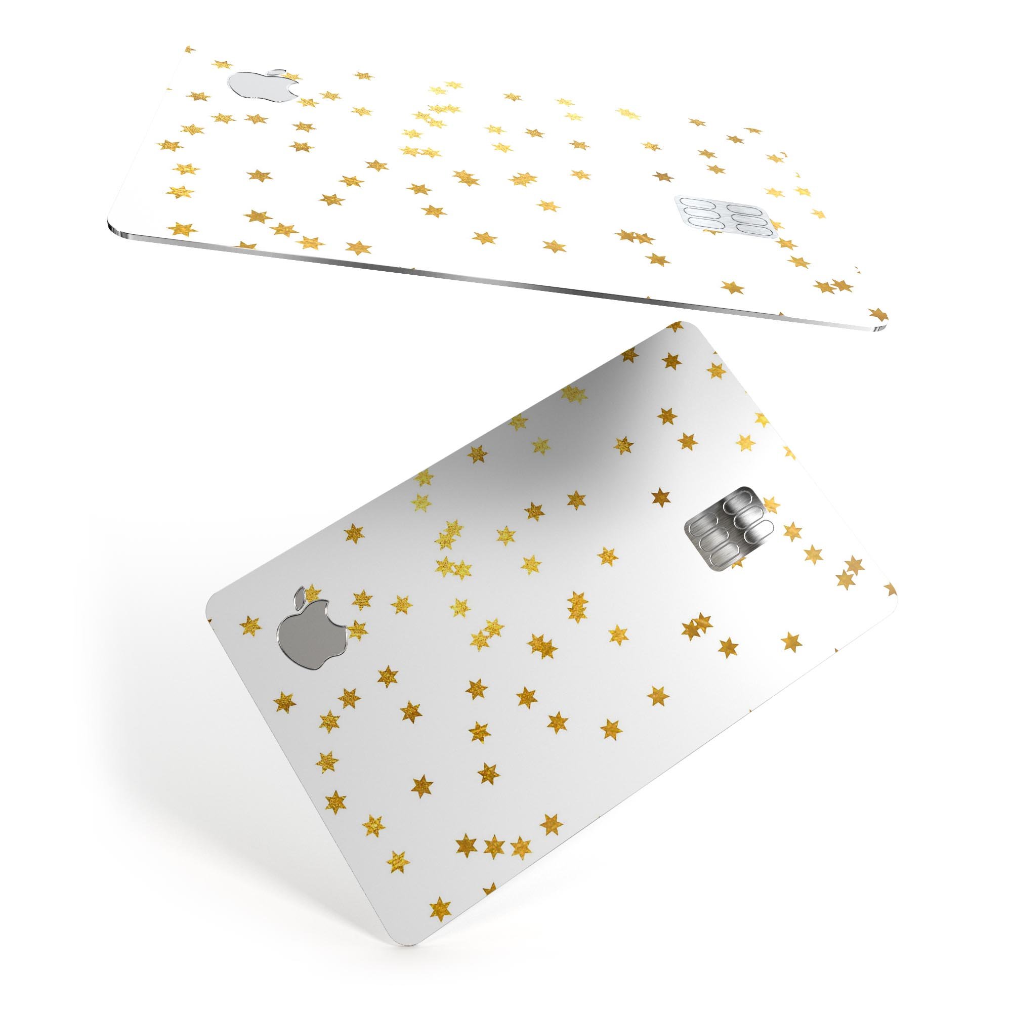 Scattered Golden Micro Stars decal skin for Apple Card, showcasing a stylish design with premium vinyl material.