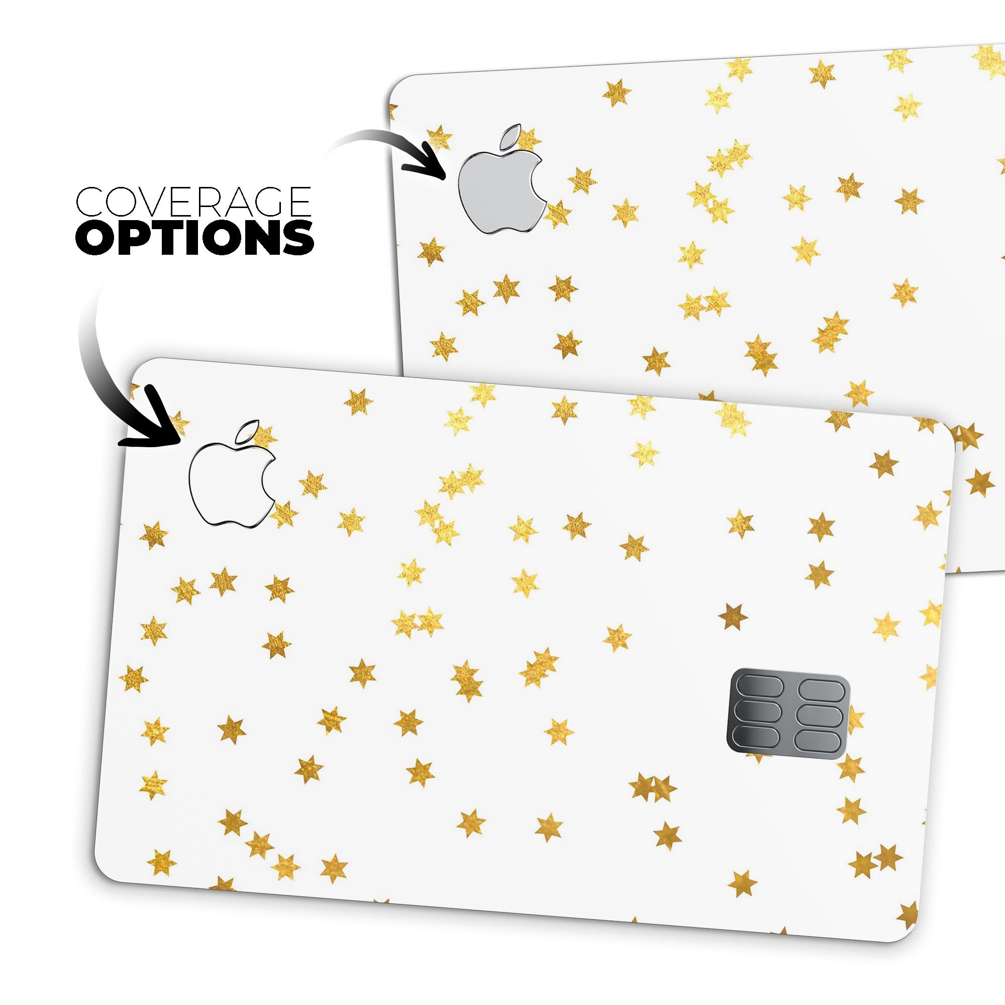 Scattered Golden Micro Stars decal skin for Apple Card, showcasing a stylish design with premium vinyl material.