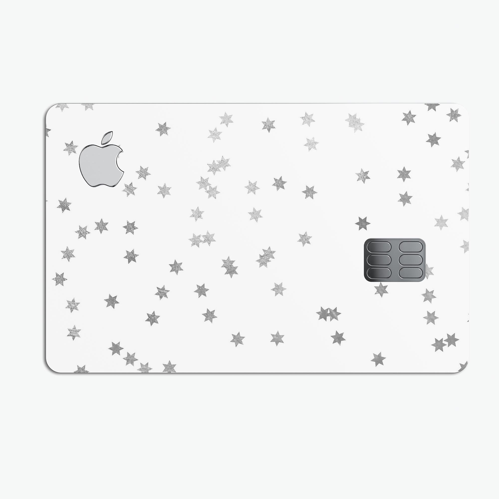 Scattered Grayscale Micro stars decal skin-kit for Apple Card, showcasing premium vinyl design and protective features.