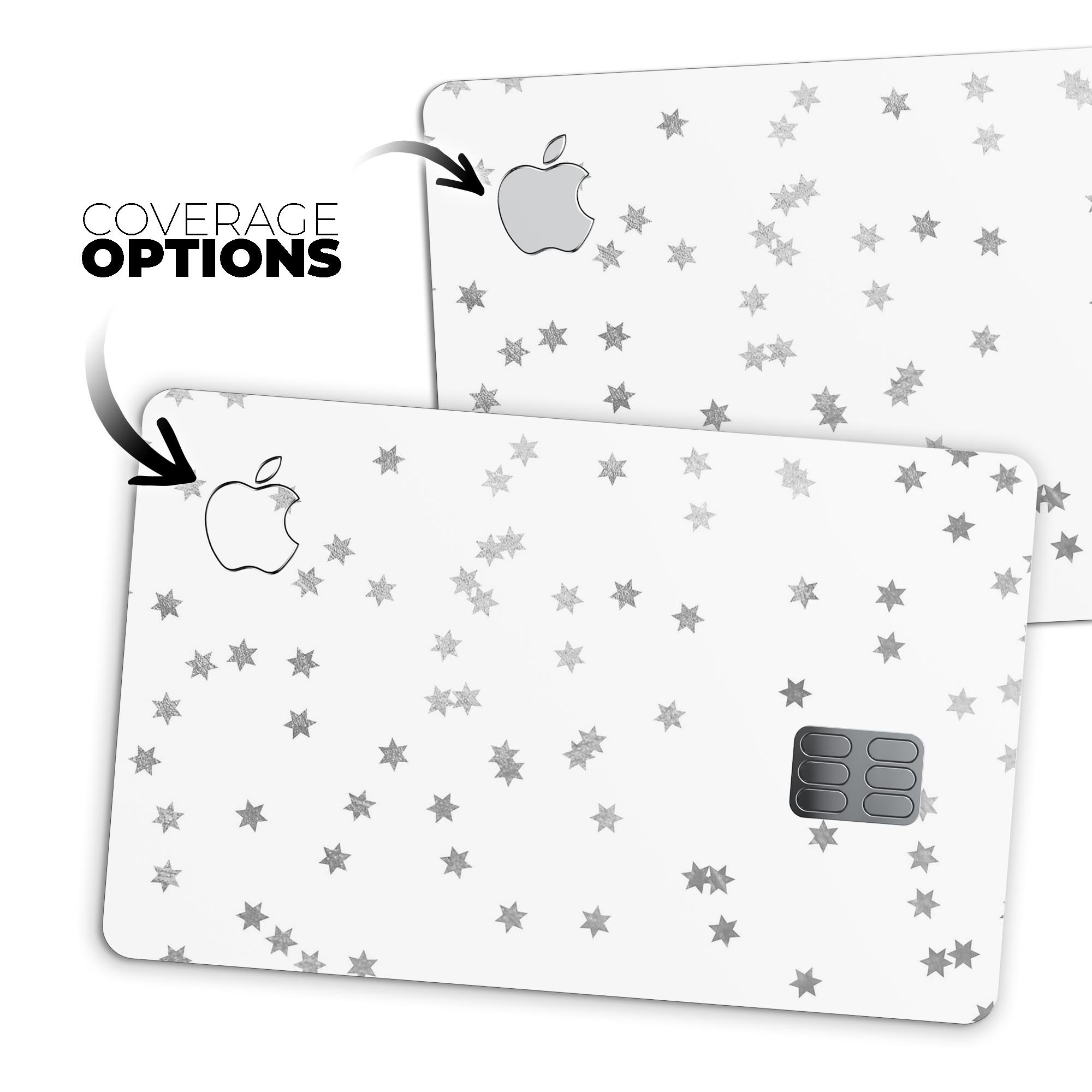 Scattered Grayscale Micro stars decal skin-kit for Apple Card, showcasing premium vinyl design and protective features.