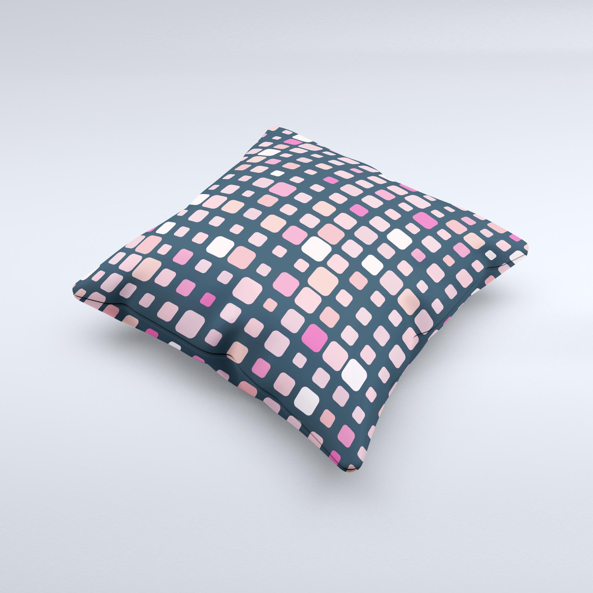 Handcrafted decorative throw pillow featuring scattered pink squared polka dots on a soft fabric, perfect for home decor.