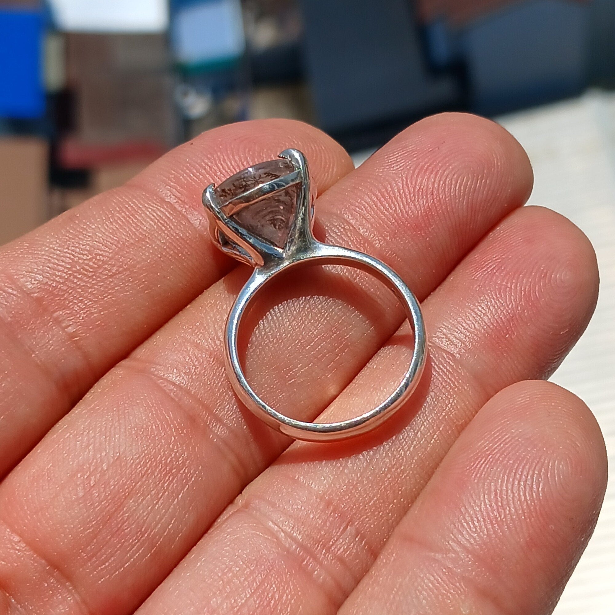 A stunning Scenic Dendrite Silver Ring featuring a round cut Dendrite Tree Agate set in polished sterling silver, showcasing unique natural patterns.